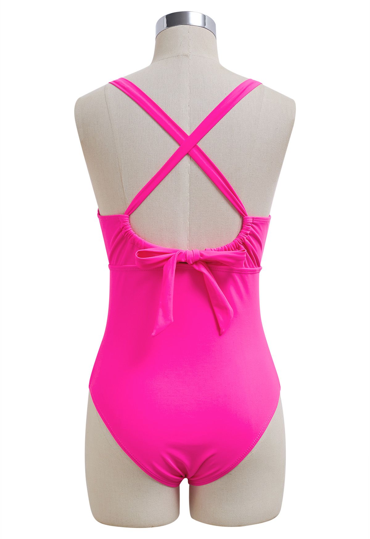 Hot Pink Beaded Trim Cut Out Swimsuit