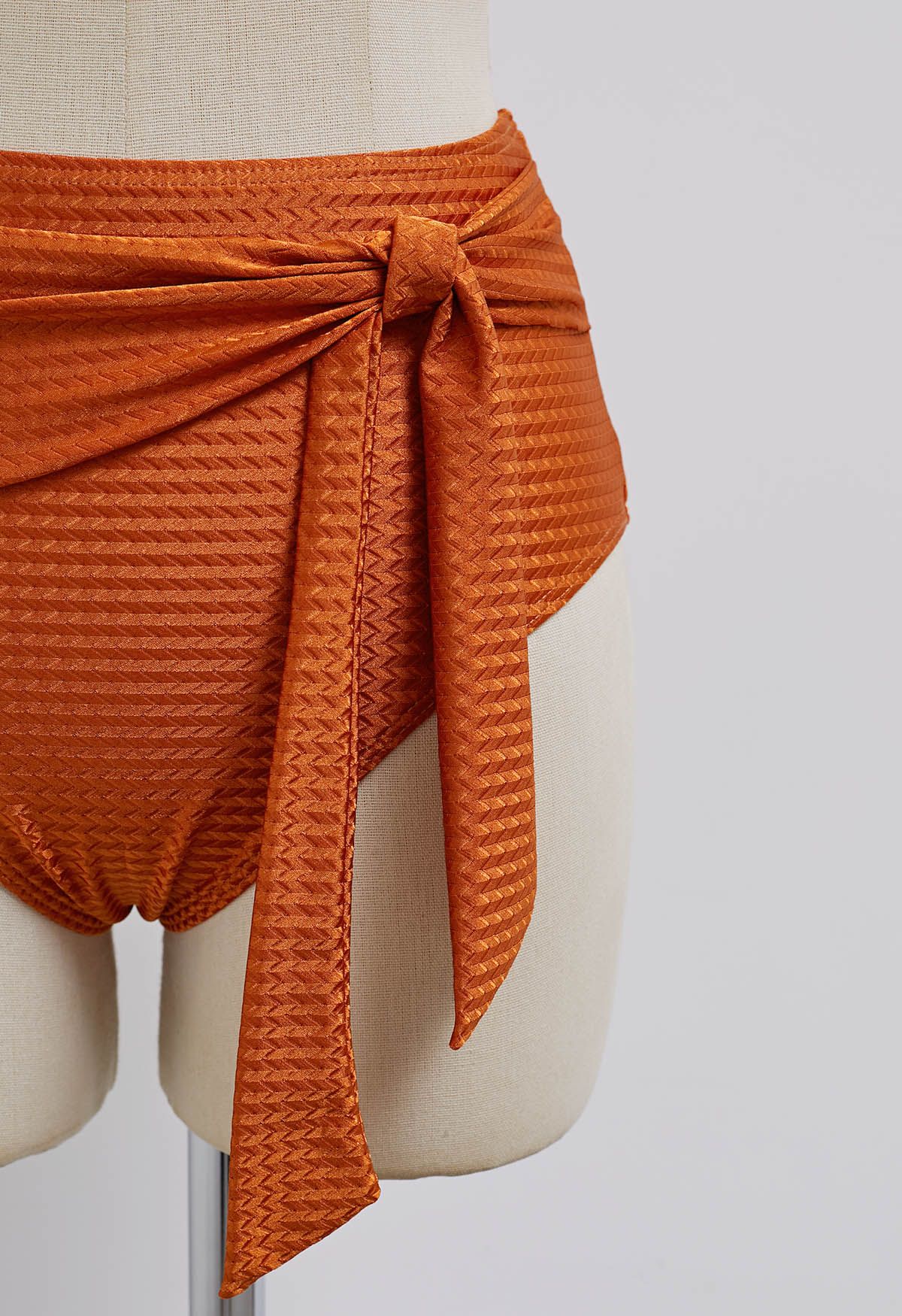 Resin Bead Asymmetric Straps Bowknot Bikini Set in Caramel