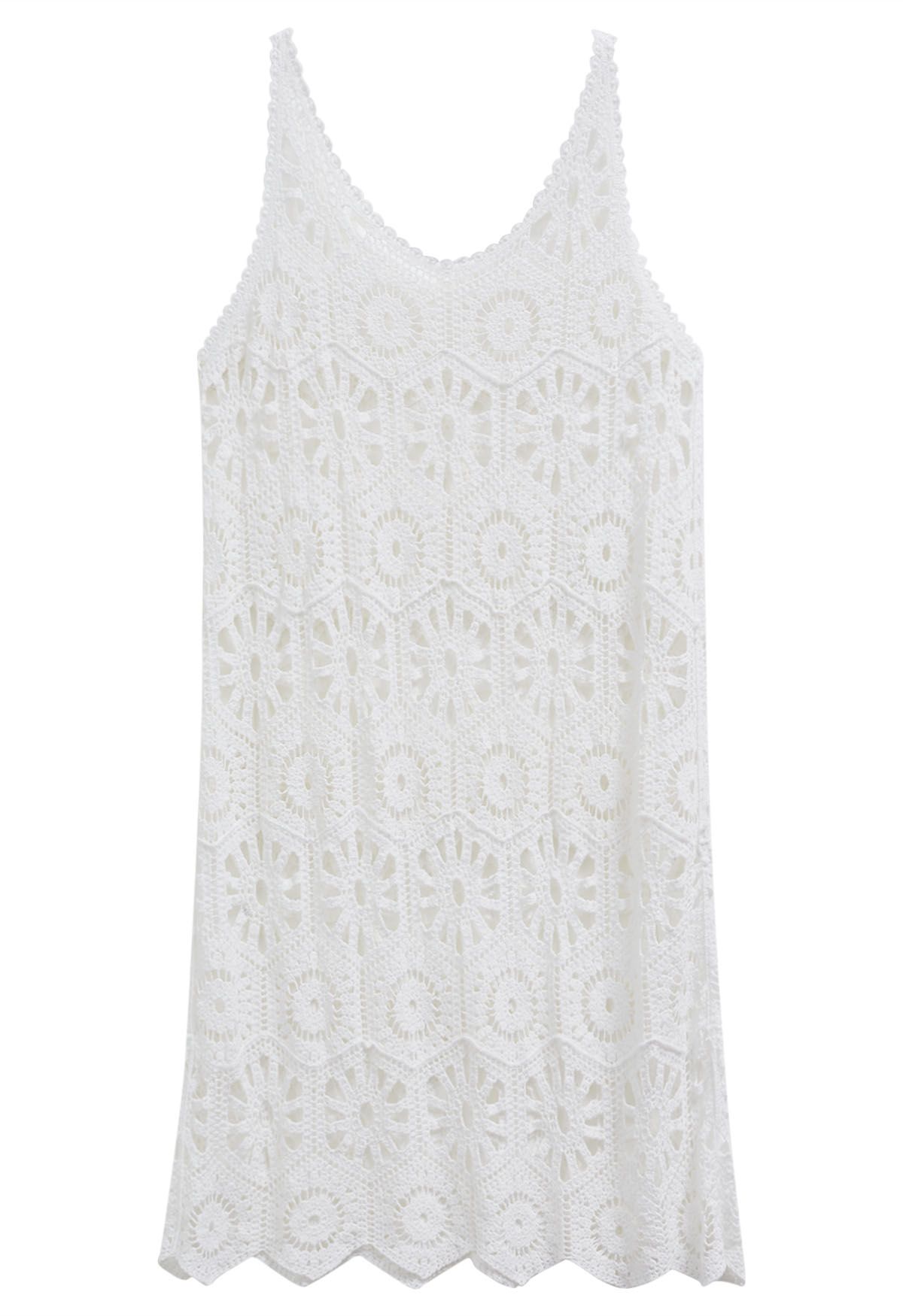 Bohemian Cutwork Crochet Cover-Up Dress in White