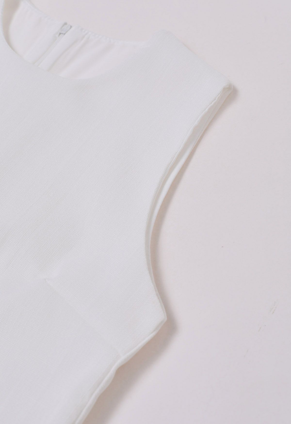Sequined Hem Sleeveless Tweed Crop Top in White