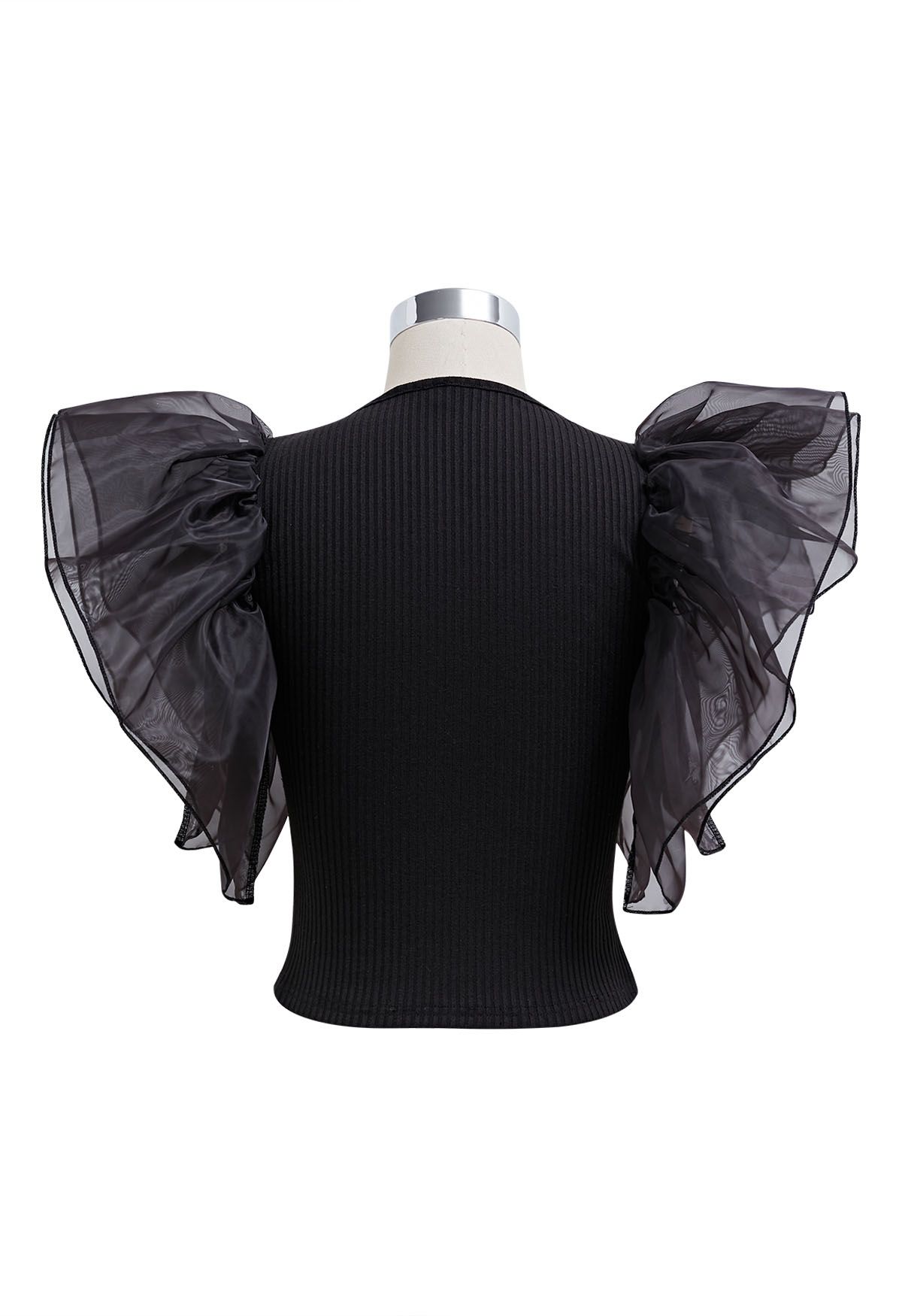 Tiered Organza Spliced Ribbed Crop Top