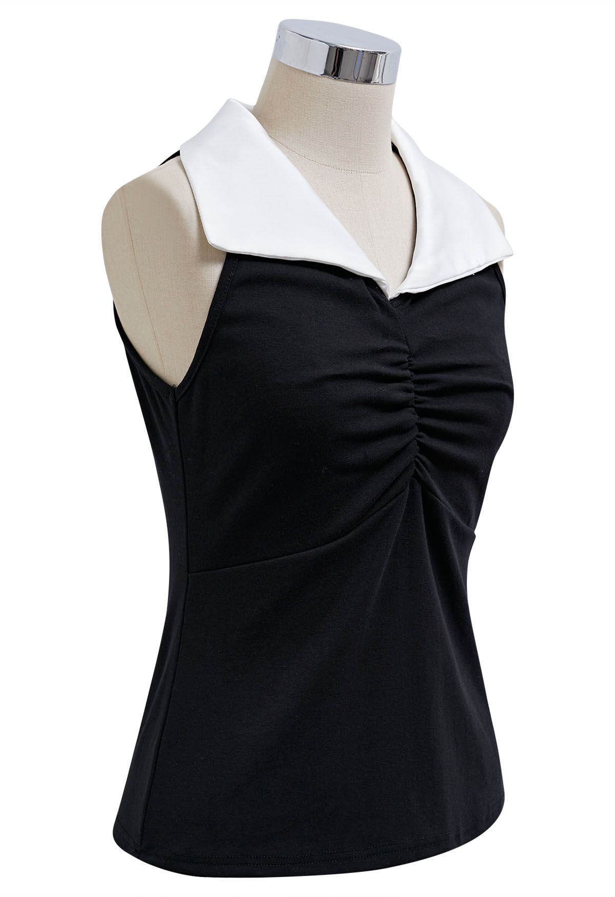 Contrast Collar Ruched Detail Sleeveless Top