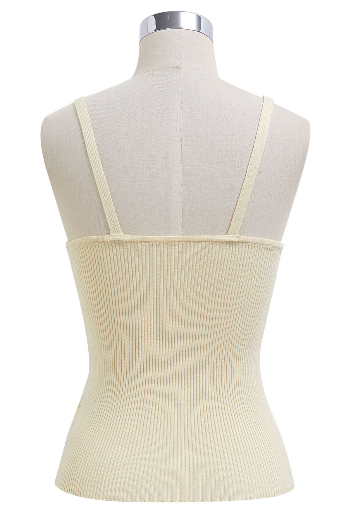 Button Decorated Ribbed Knit Tank Top in Cream