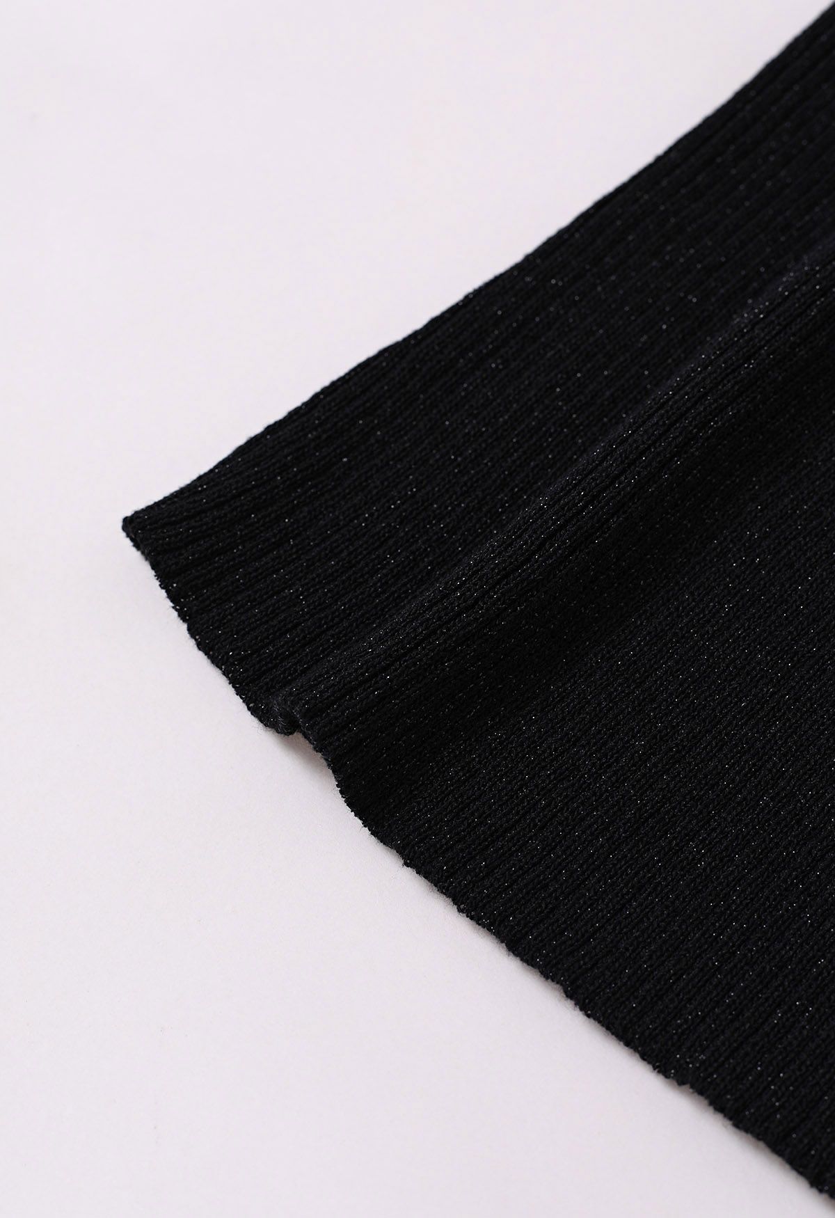 Cutout Mesh Mock Neck Metallic Knit Top in Black