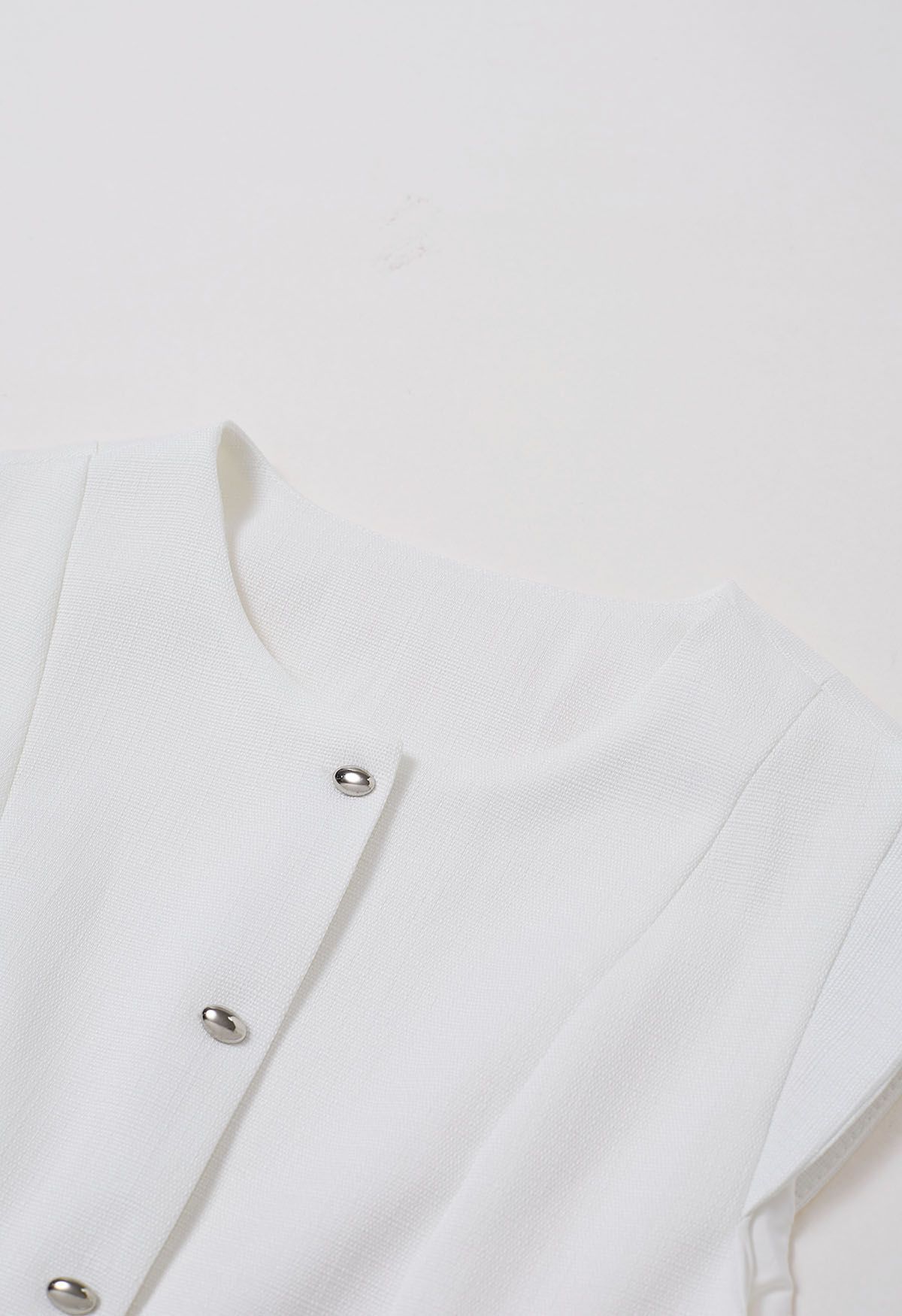 Fake Flap Pocket Button Down Tweed Vest in White