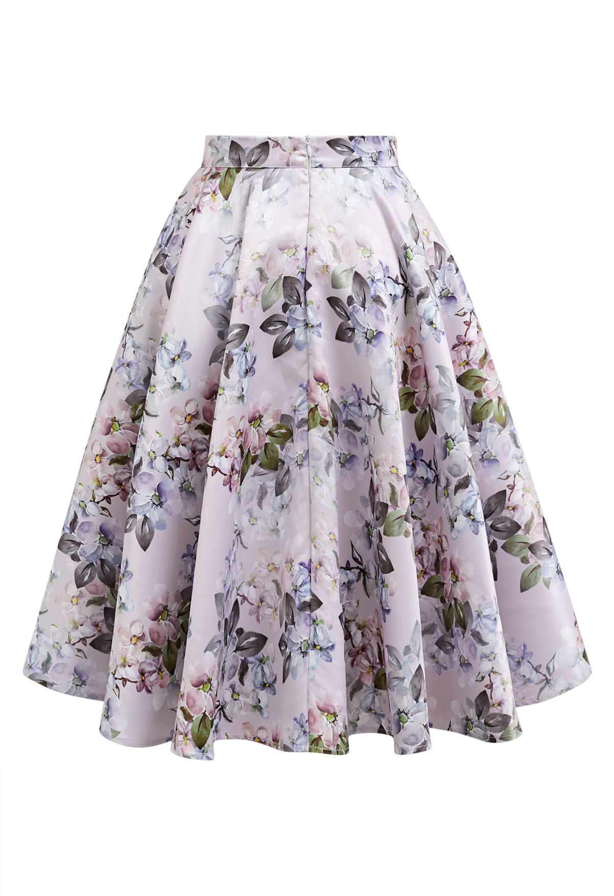 Bright Floral Printed Flare Midi Skirt in Light Pink - Retro, Indie and ...