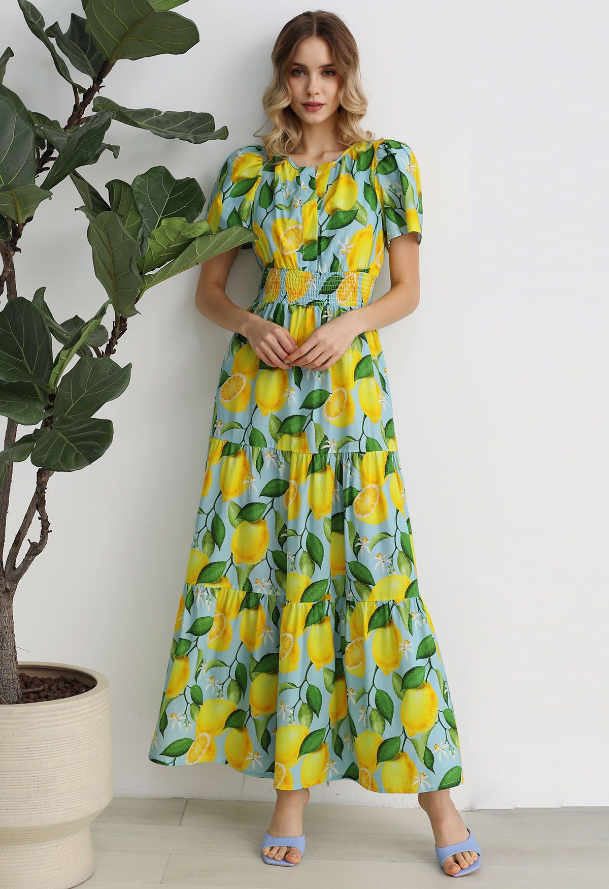 Zesty Yellow Lemon Printed Maxi Dress - Retro, Indie and Unique Fashion