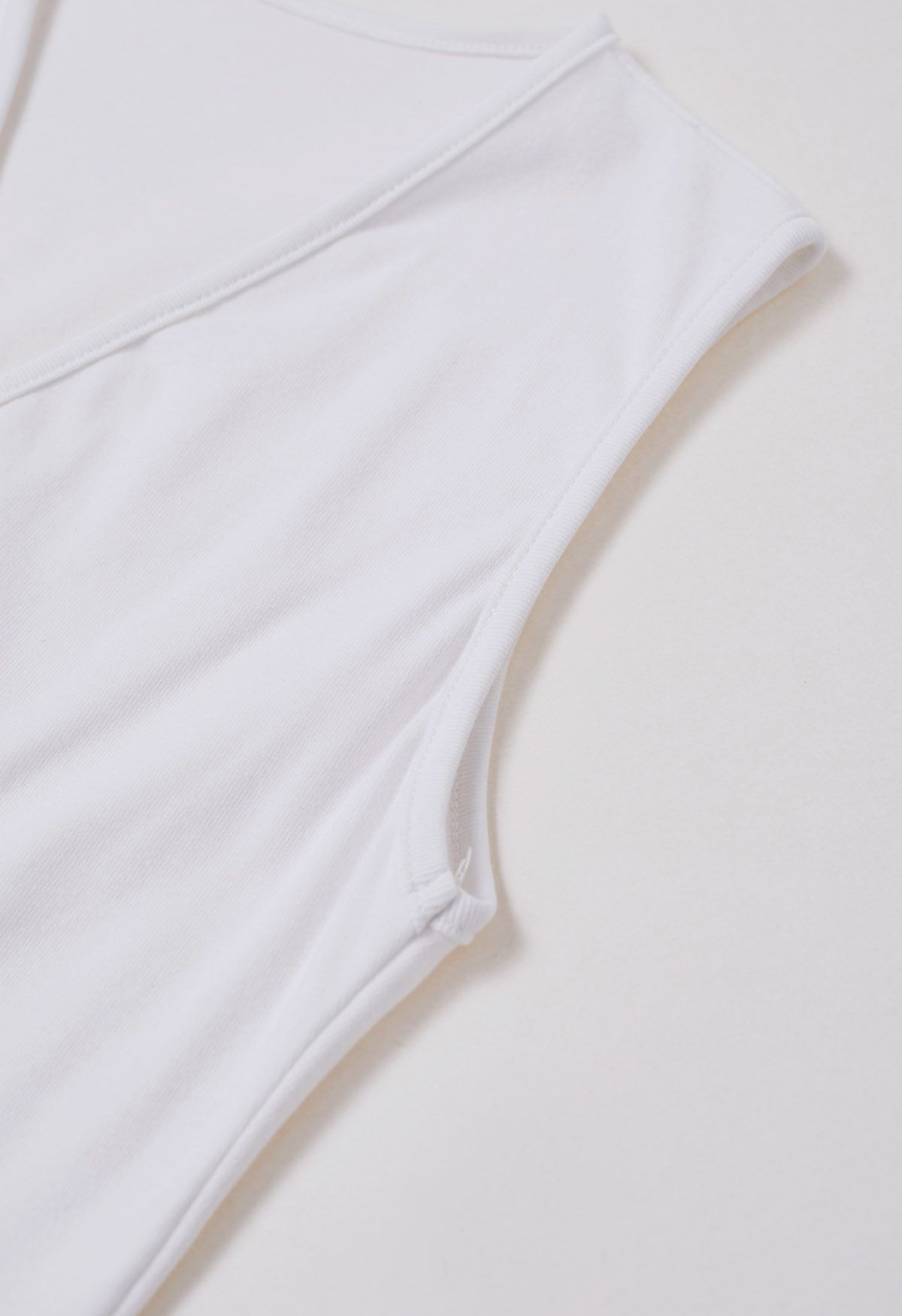 Faux-Wrap Sleeveless Cotton Top in White