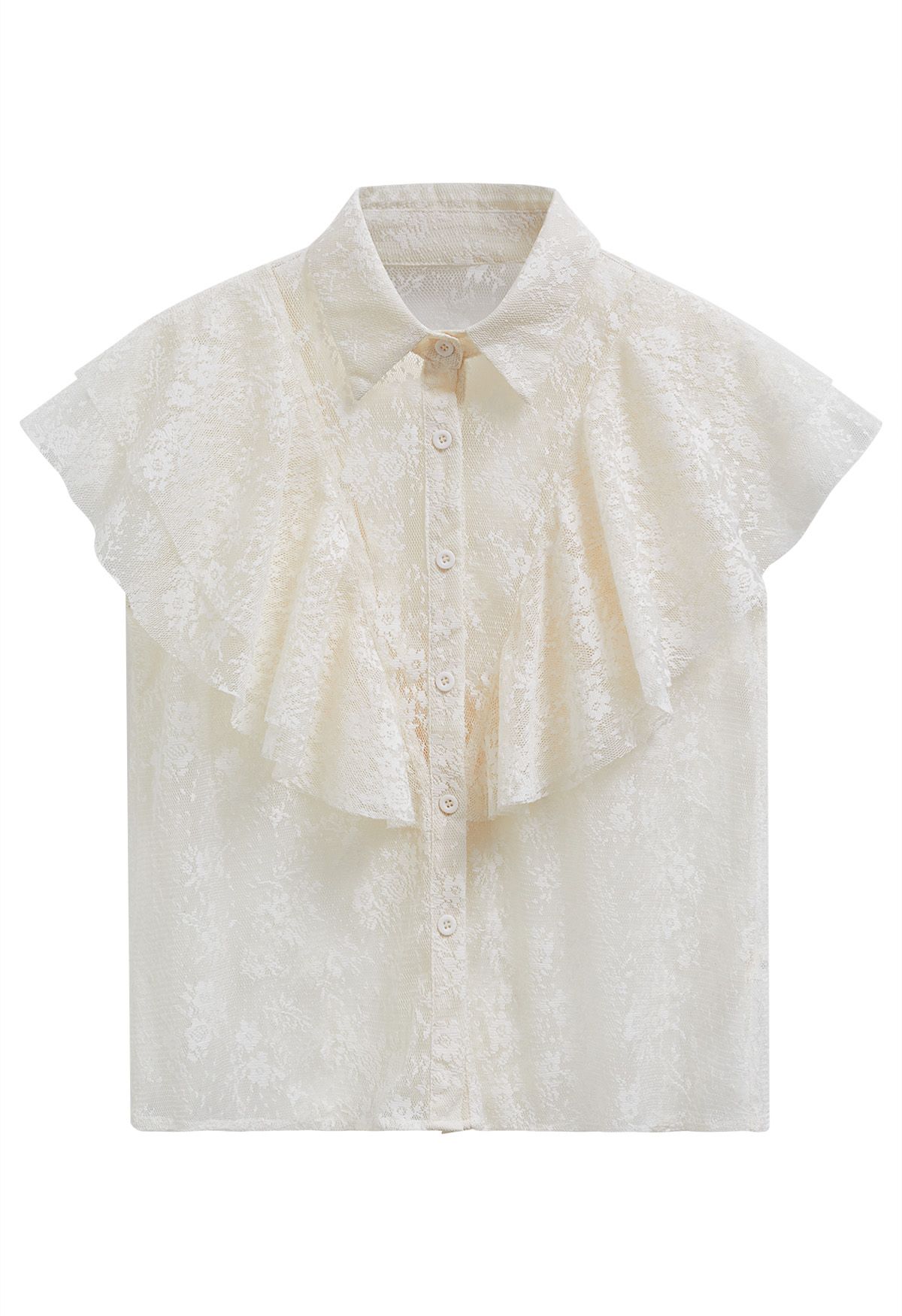 Inspired Cutie Ruffle Full Lace Sleeveless Top in Cream