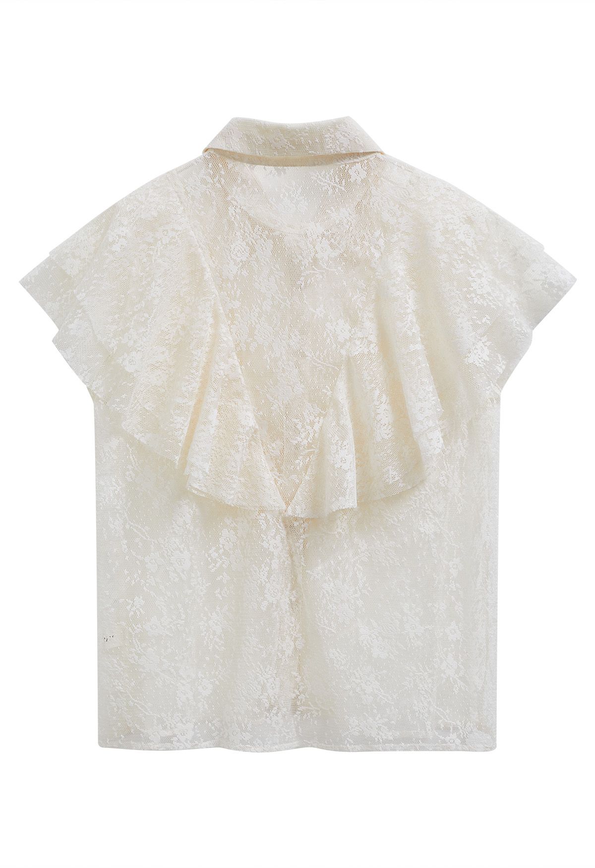 Inspired Cutie Ruffle Full Lace Sleeveless Top in Cream