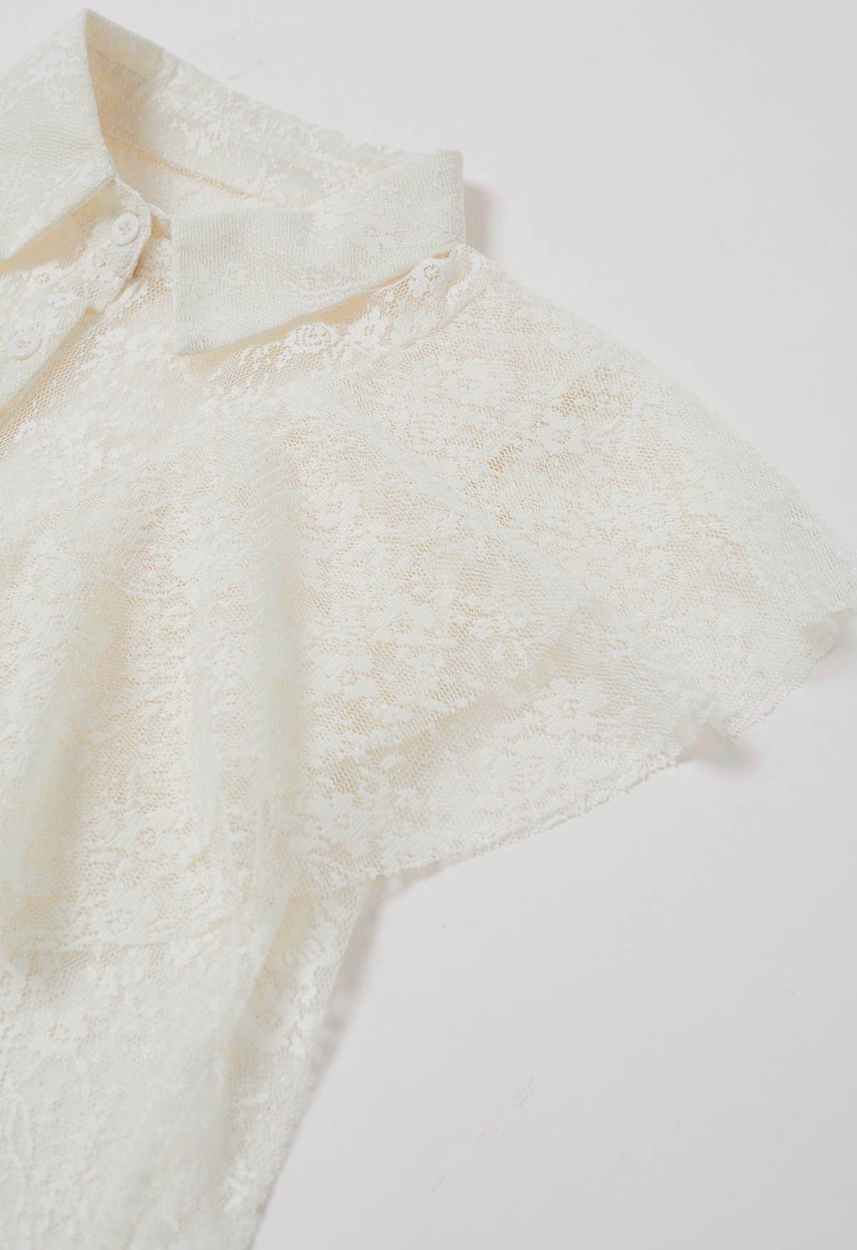 Inspired Cutie Ruffle Full Lace Sleeveless Top in Cream