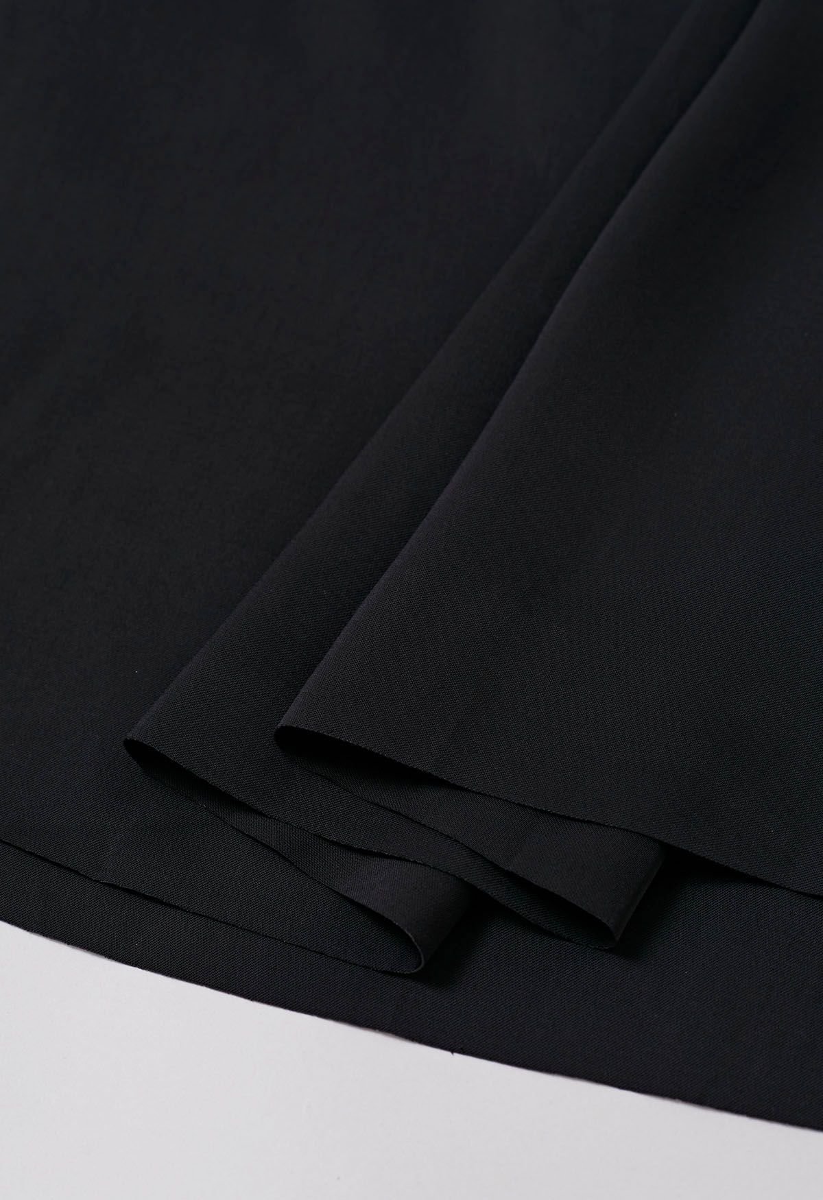 Smooth Satin Pleated Midi Skirt in Black