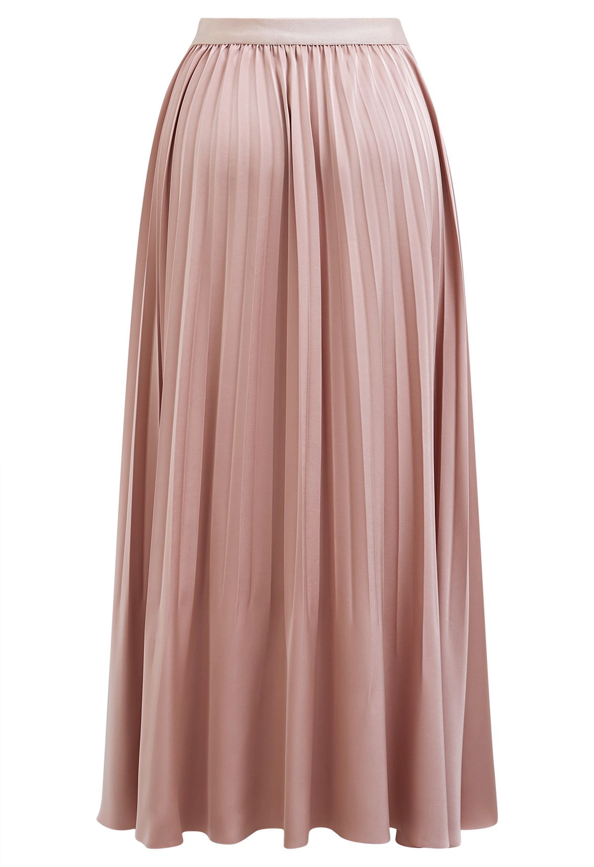 Smooth Satin Pleated Midi Skirt in Pink