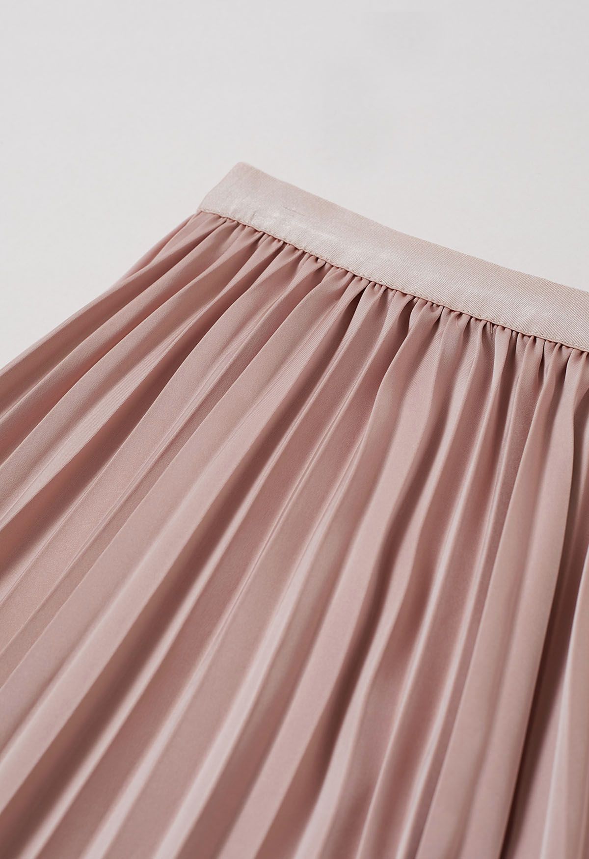 Smooth Satin Pleated Midi Skirt in Pink