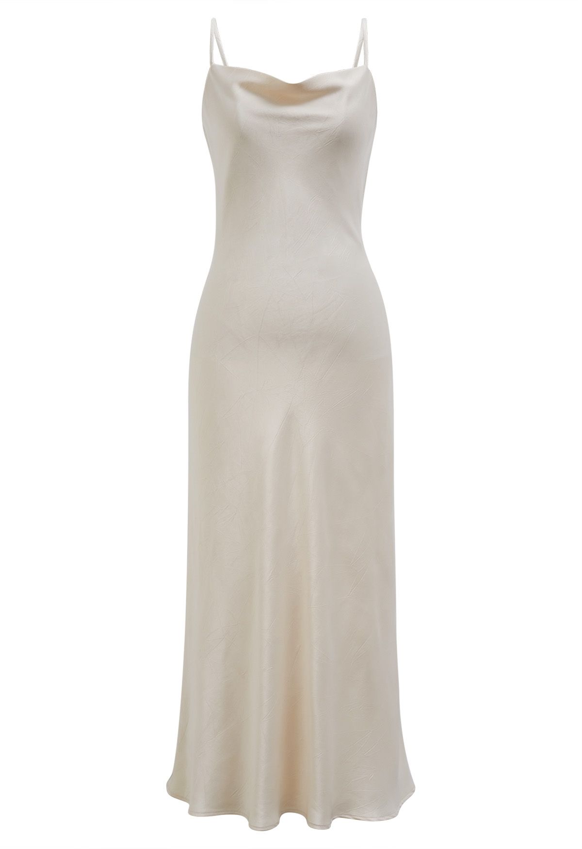 Drawstring Tie Open-Back Satin Cami Dress in Ivory