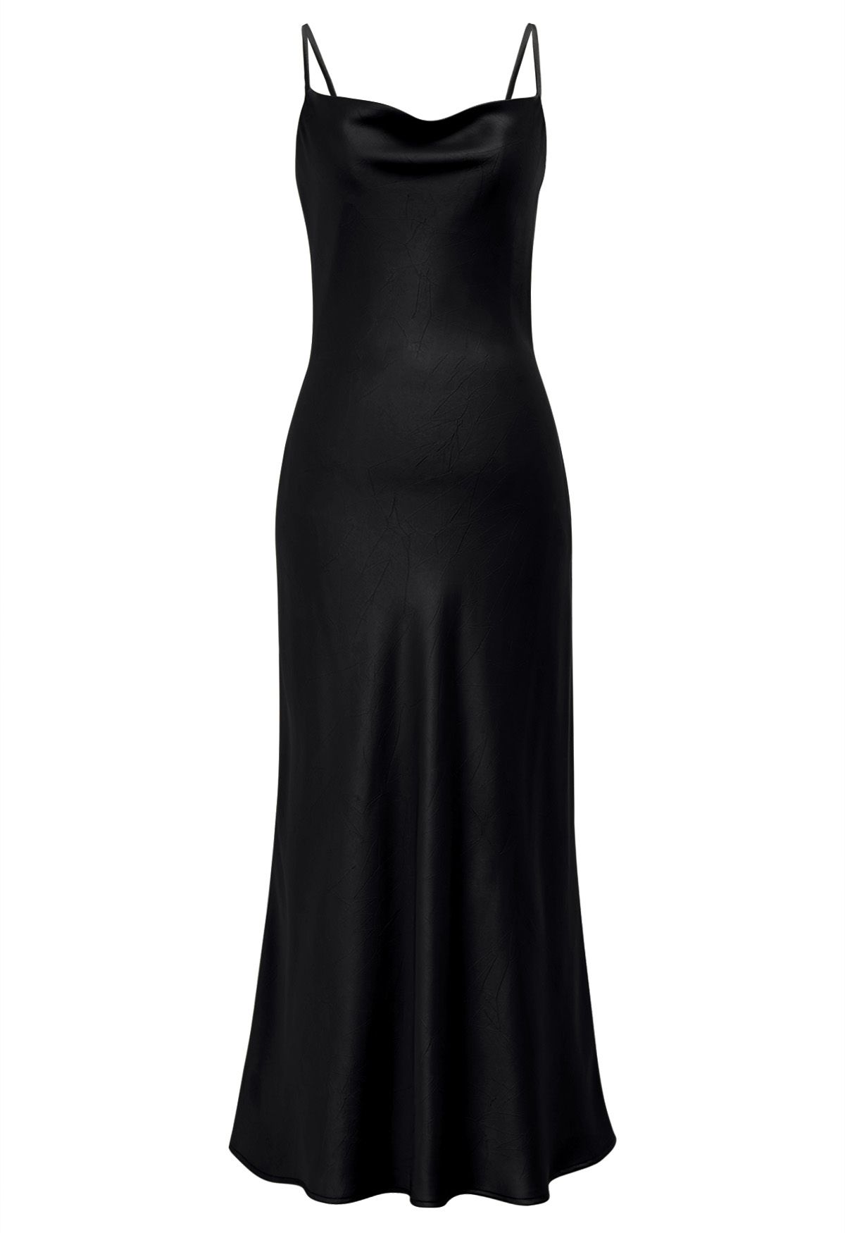 Drawstring Tie Open Back Satin Cami Dress in Black