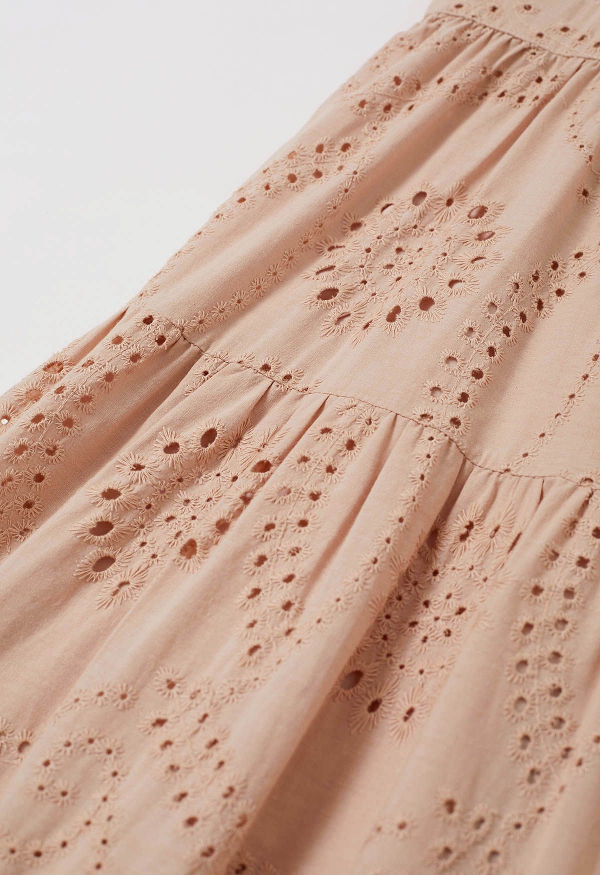 Sweetheart Neckline Eyelet Embroidery Maxi Dress in Apricot