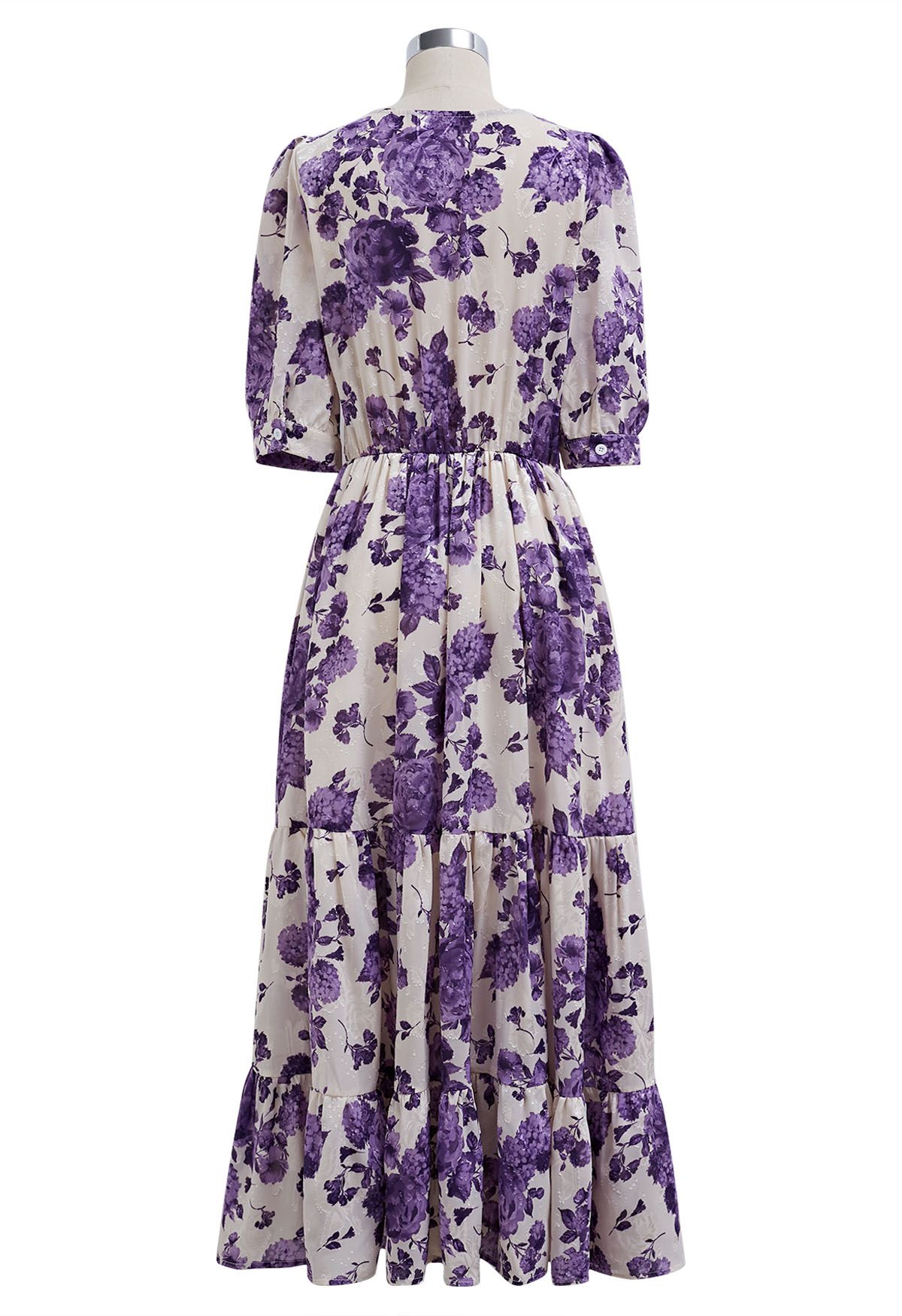 Purple Floral Jacquard Frilling Wrapped Dress - Retro, Indie and Unique ...