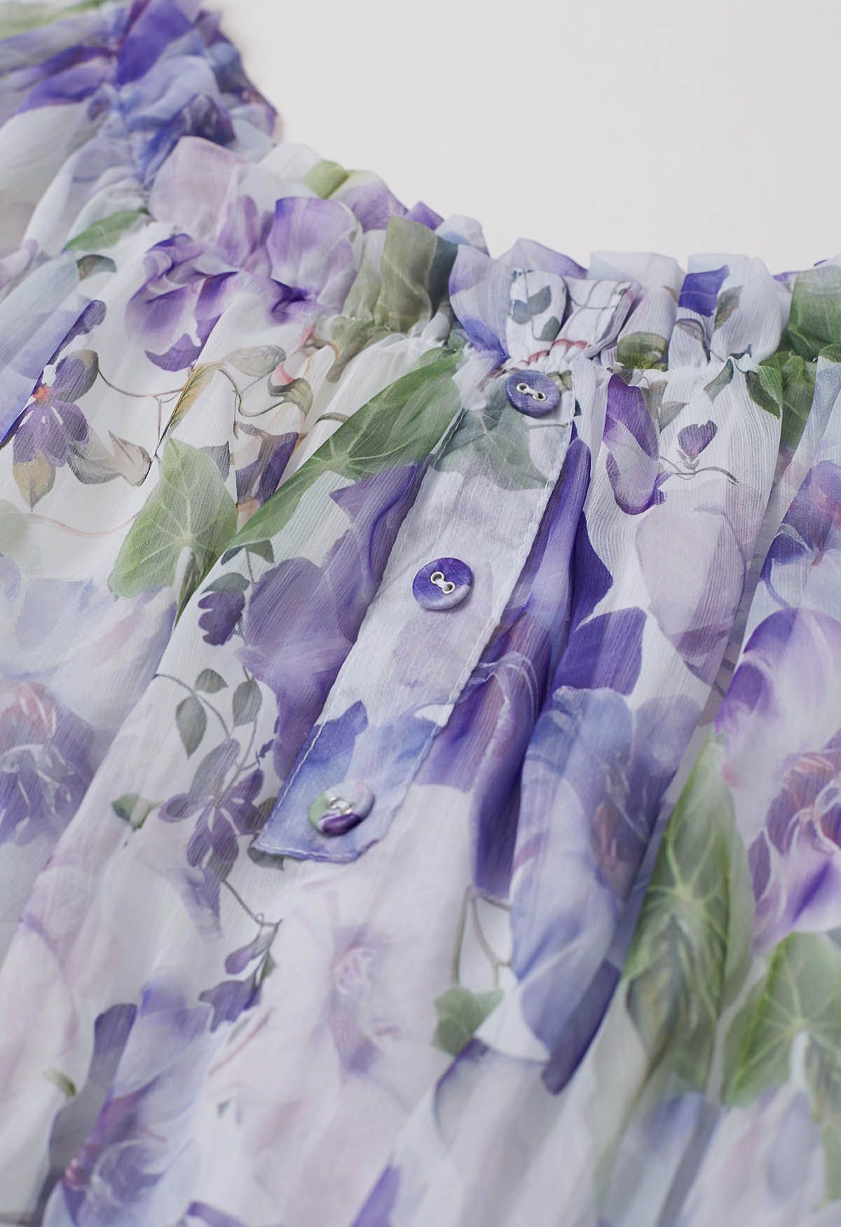 Purple Floral Printed Off-Shoulder Chiffon Dress