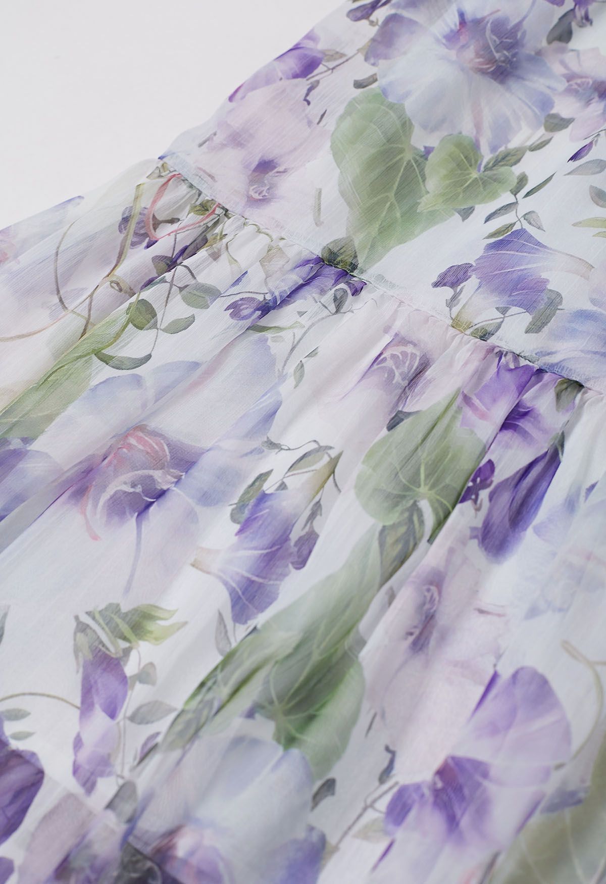 Purple Floral Printed Off-Shoulder Chiffon Dress