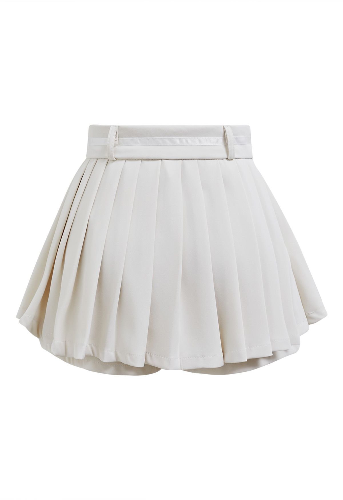 Bowknot Embellished Pleated Mini Skorts in Ivory