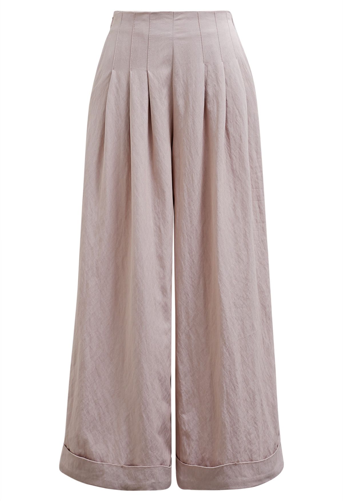 Wide Leg Roll-Hem Pleated Pants in Dusty Pink