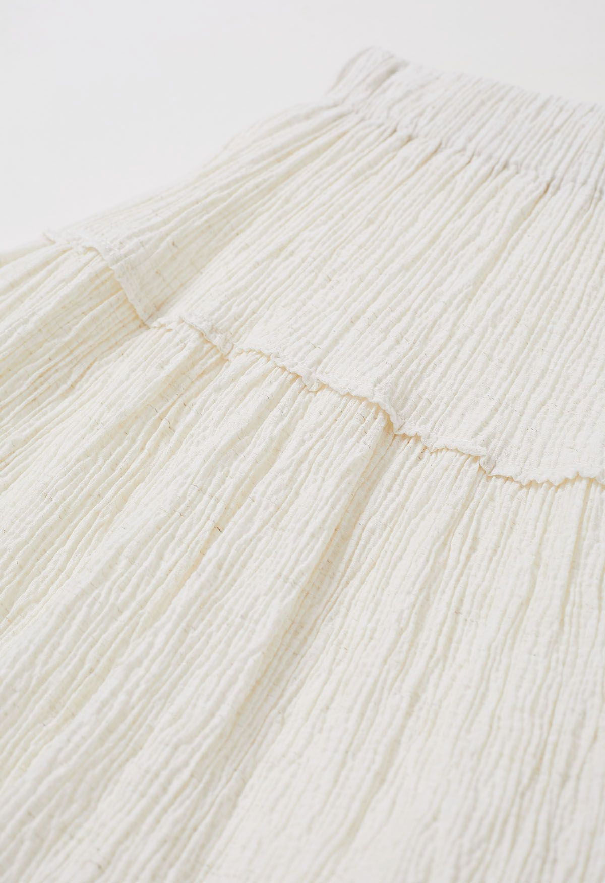 Embossed Texture Drawstring Waist Skater Skirt in Ivory