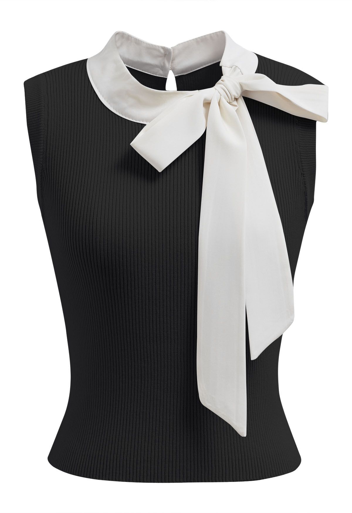 Bowknot Decor Sleeveless Knit Top in Black