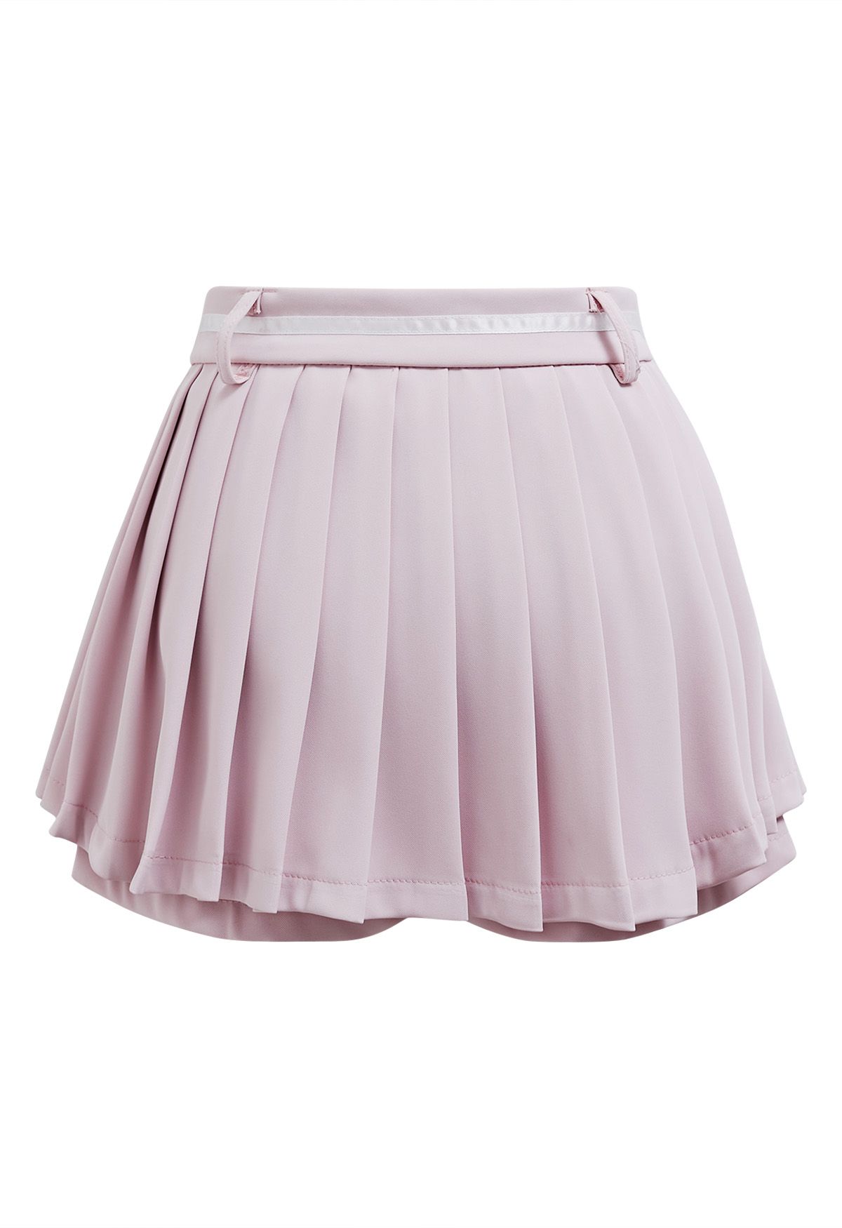 Bowknot Embellished Pleated Mini Skorts in Light Pink