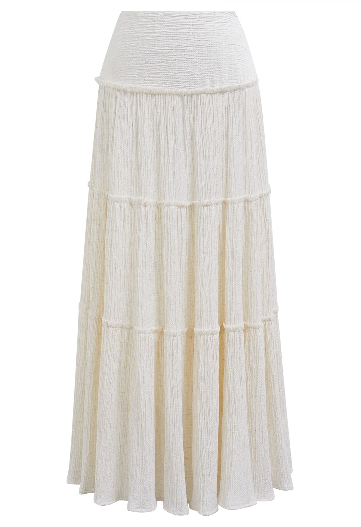 Embossed Texture Ruffle Trim Maxi Skirt 