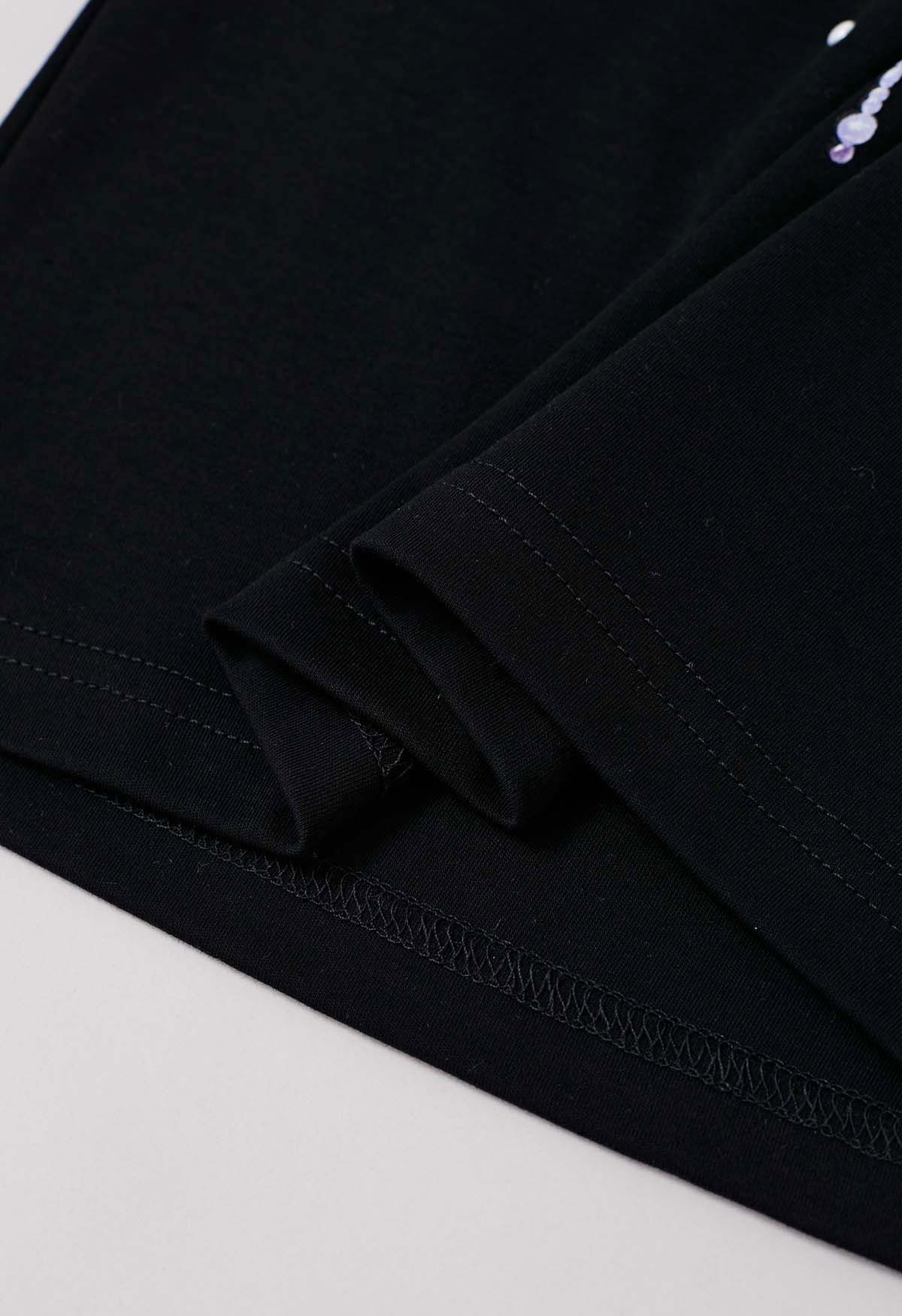 Bowknot Print Short Sleeve T-Shirt in Black