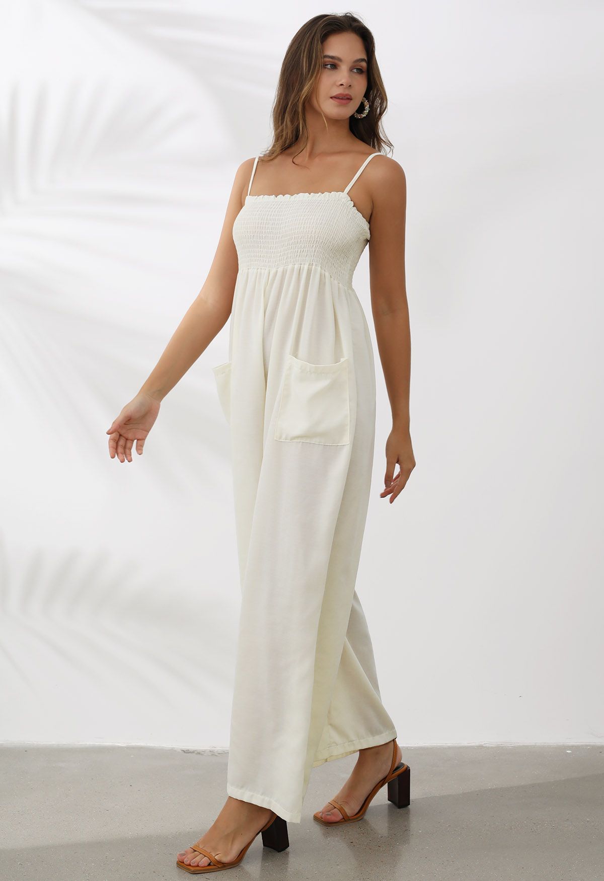 Snazzy Patch Pocket Wide-Leg Cami Jumpsuit in Ivory