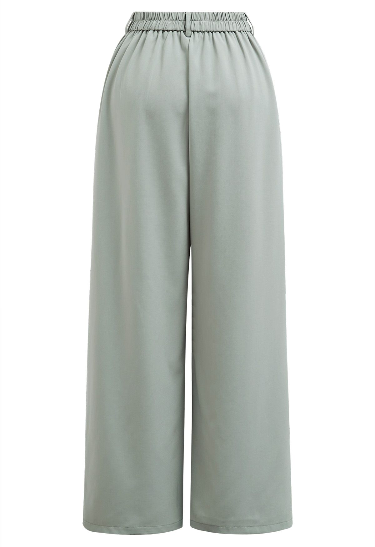 Belted Waist Pleated Palazzo Pants in Pea Green