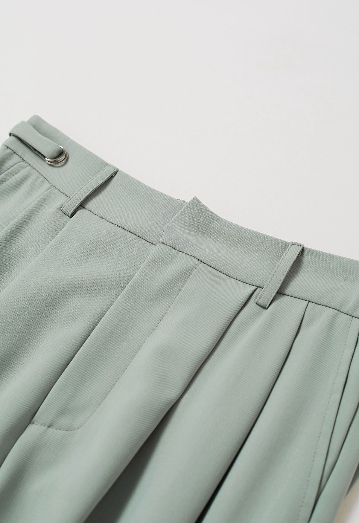 Belted Waist Pleated Palazzo Pants in Pea Green