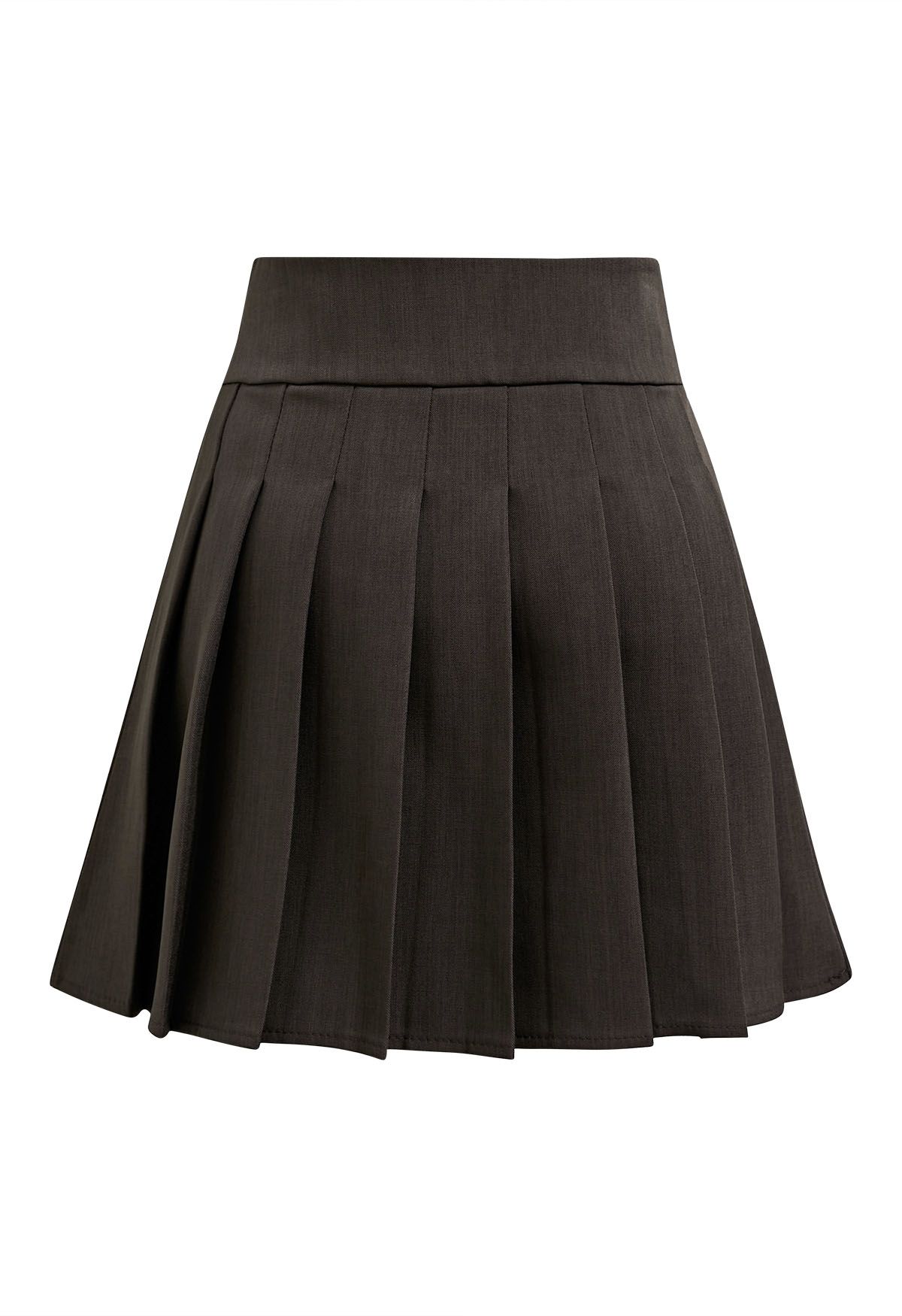 Double-Breasted Pleated Preppy Mini Skorts in Brown