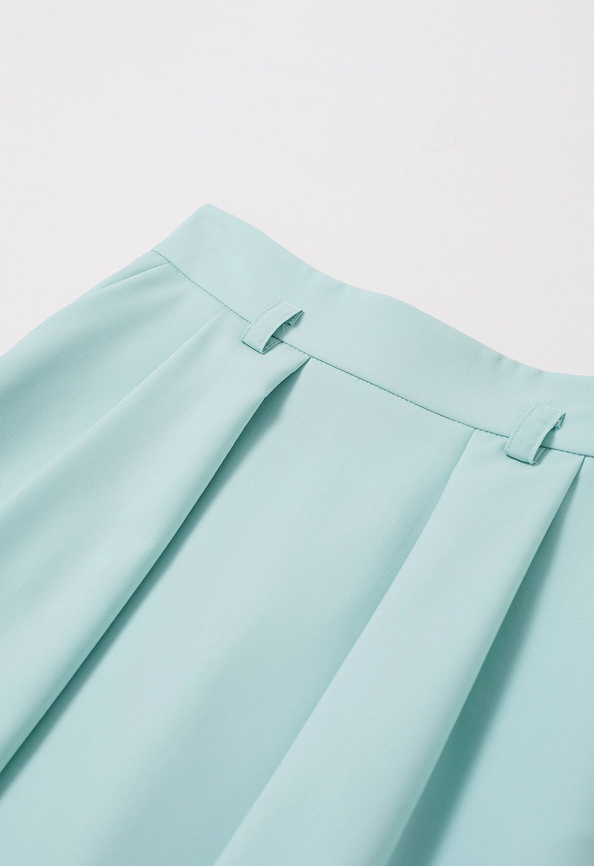 Side Pockets Pleated Belt Midi Skirt in Mint