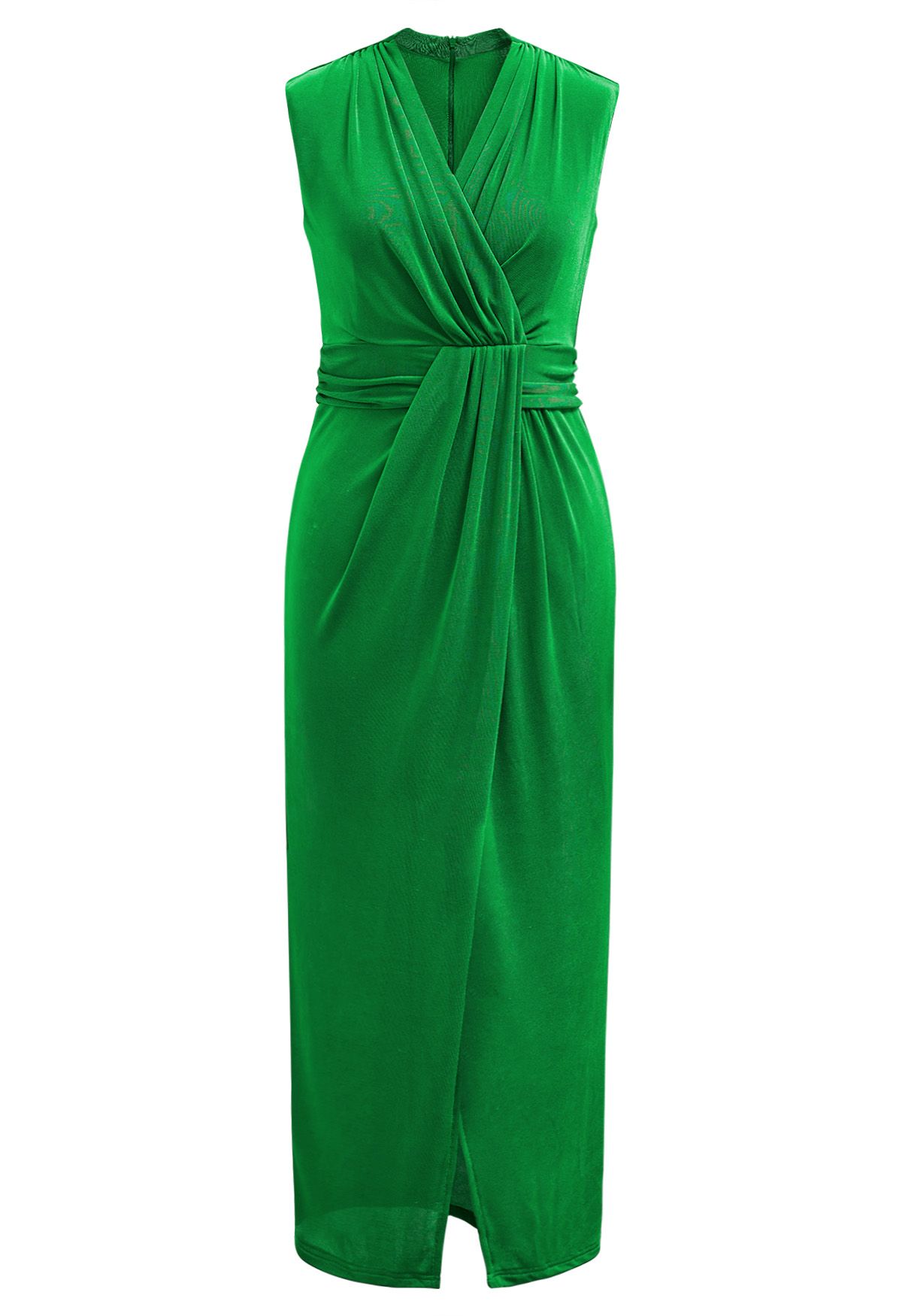 Cinched Waist Faux-Wrap Sheath Dress in Green - Retro, Indie and Unique ...