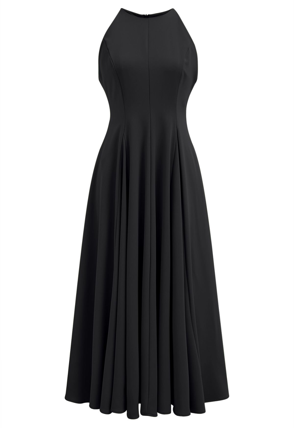 Refined Halter Neck Panelled Midi Dress in Black