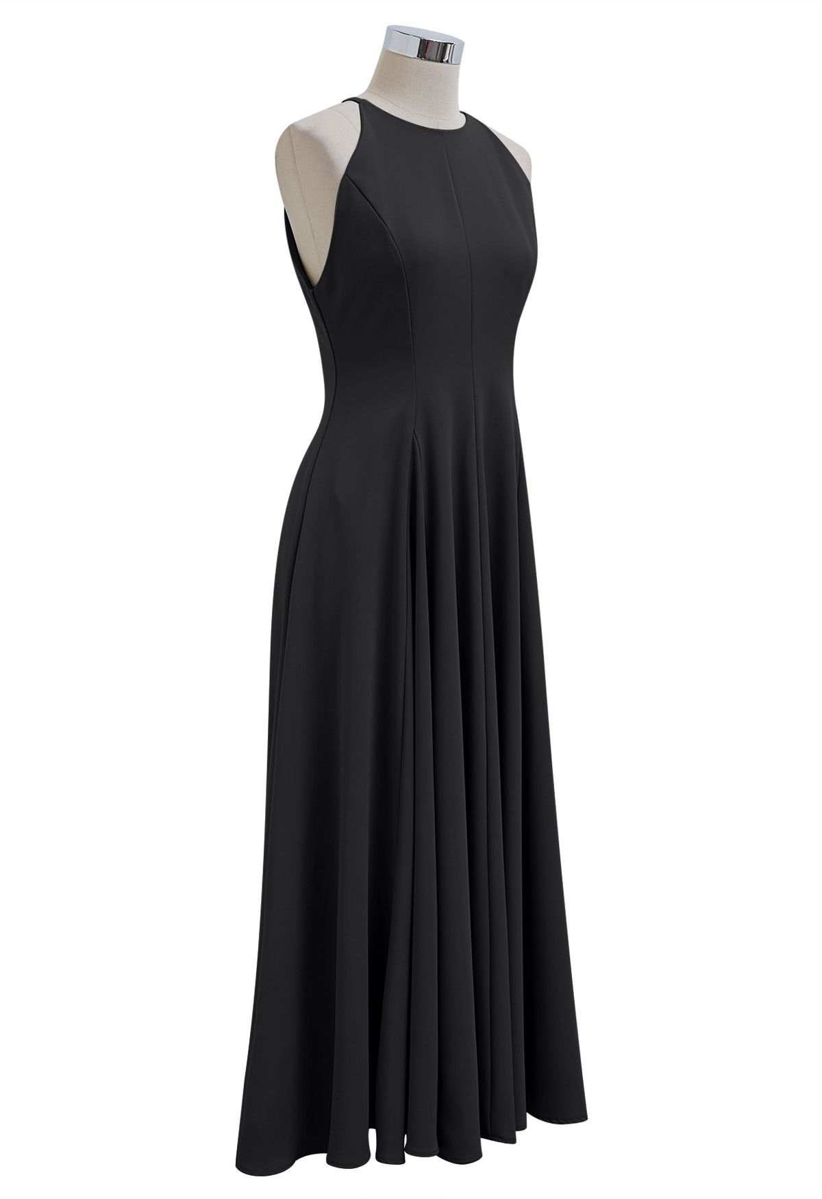 Refined Halter Neck Panelled Midi Dress in Black