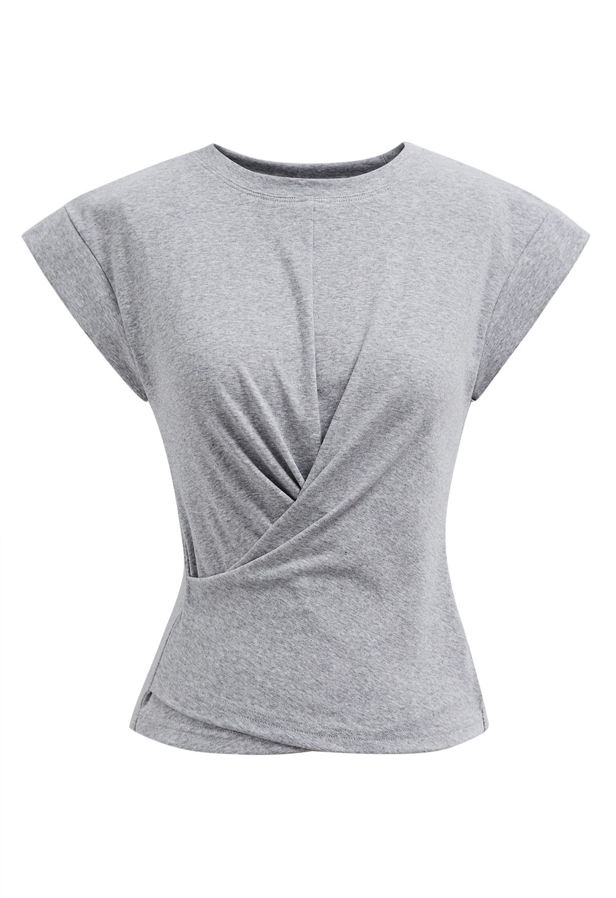 Cap Sleeve Crisscross Cotton Top in Grey