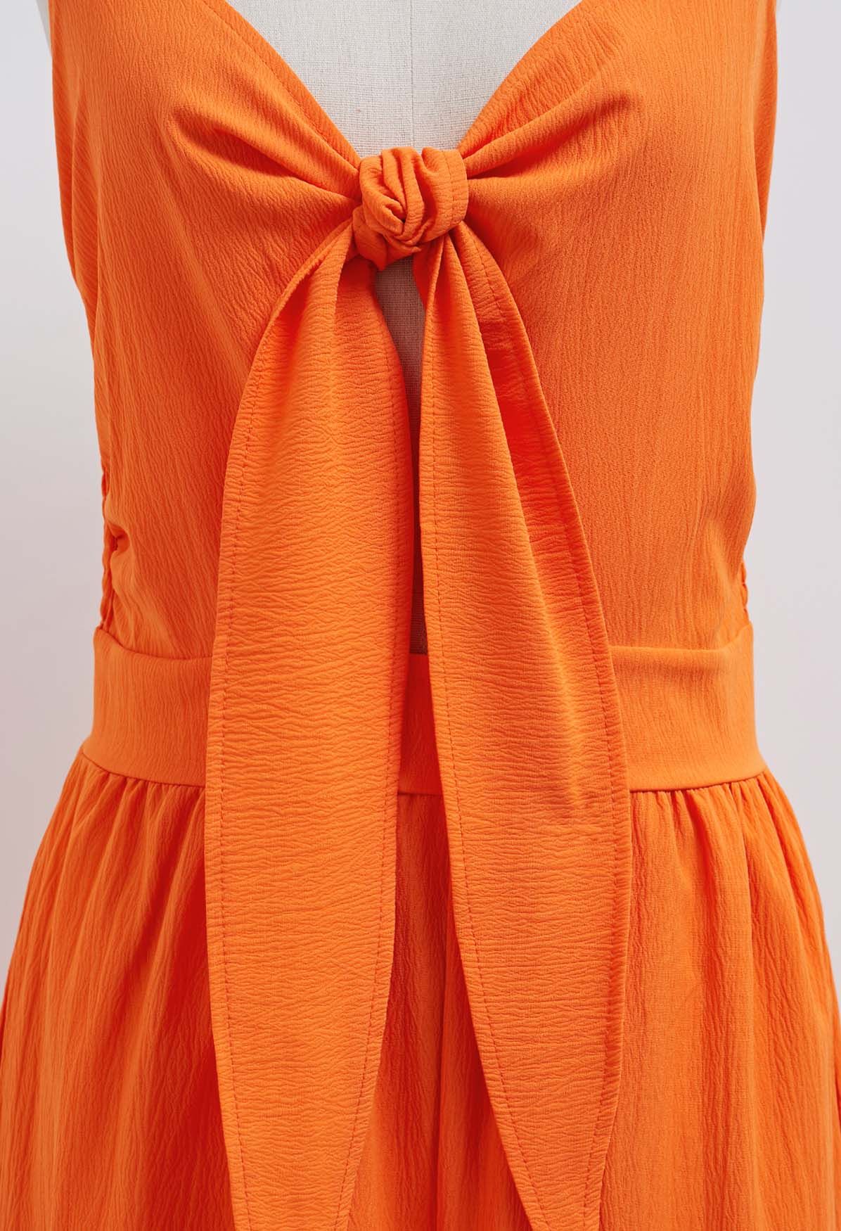 Front Tie Knot Side Pockets Jumpsuit in Orange