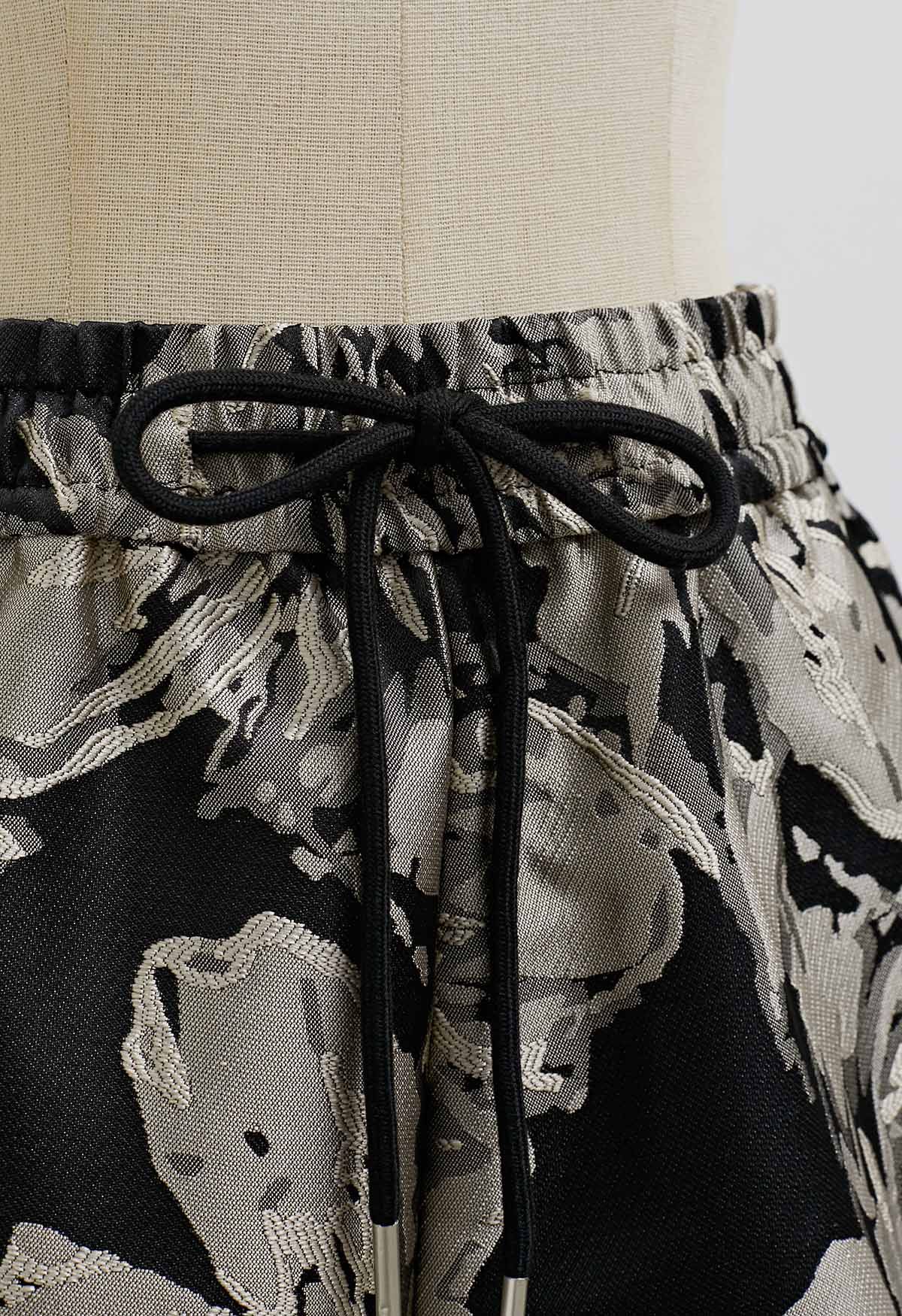 Floral Jacquard Drawstring Waist Shorts 