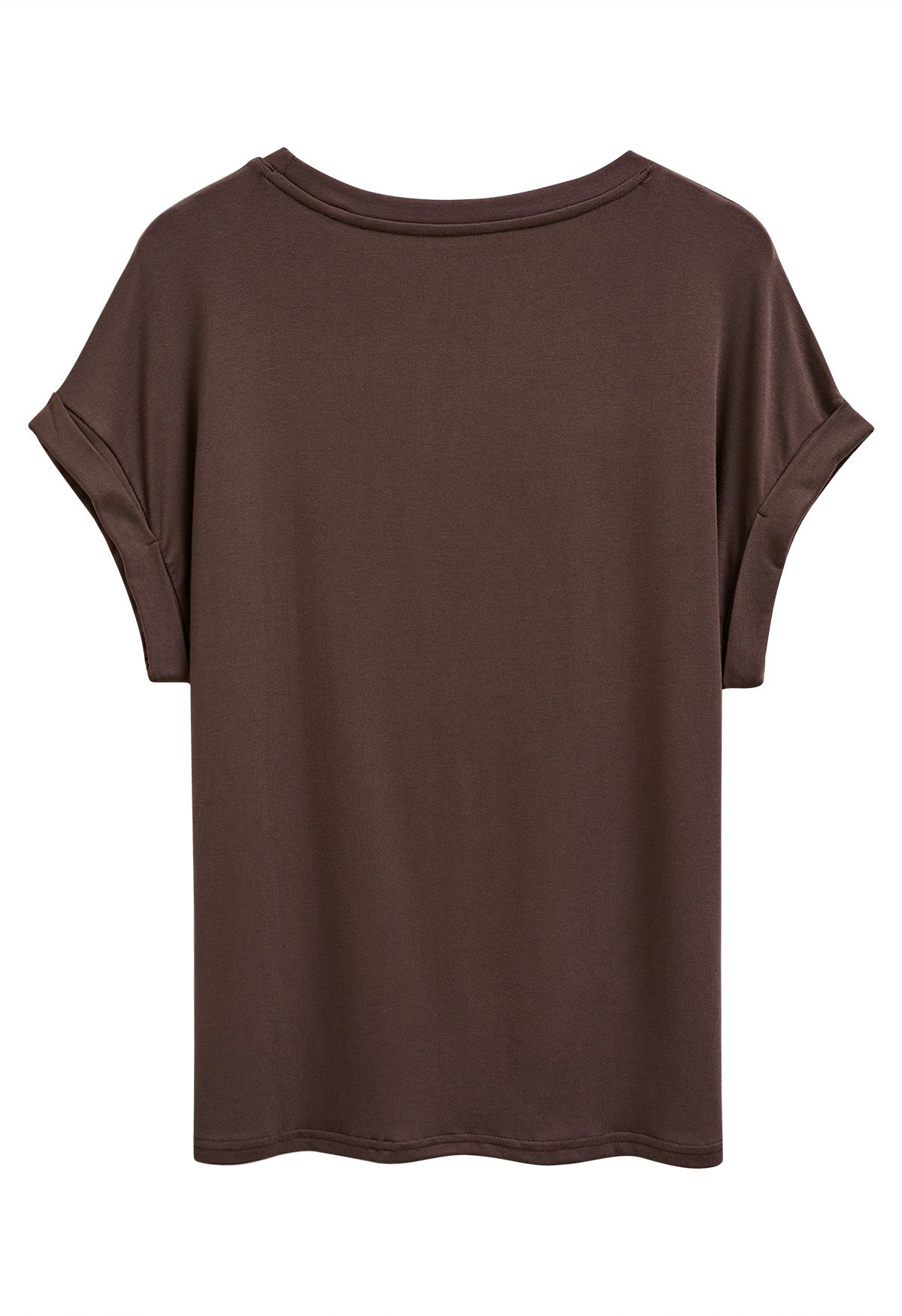 Pocket Trim Rolled Cuff T-Shirt in Brown