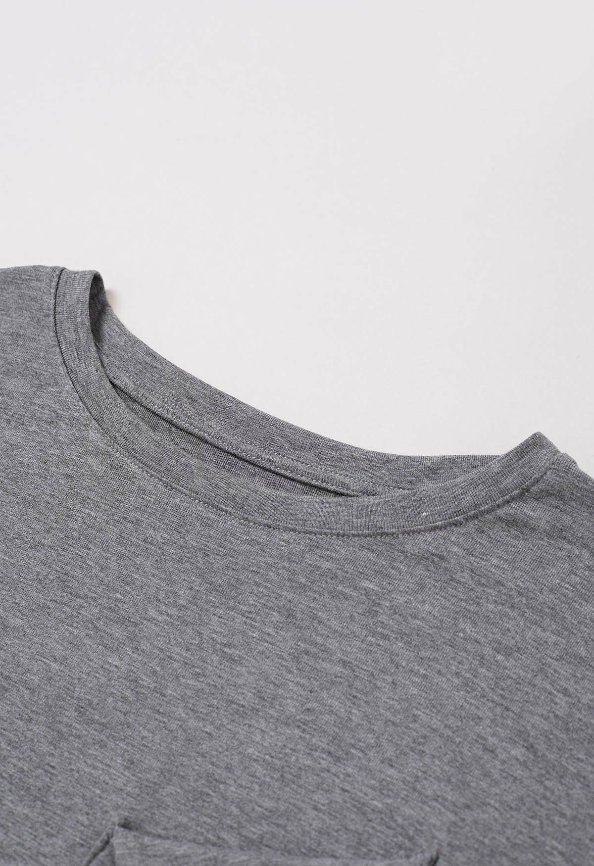 Pocket Trim Rolled Cuff T-Shirt in Grey