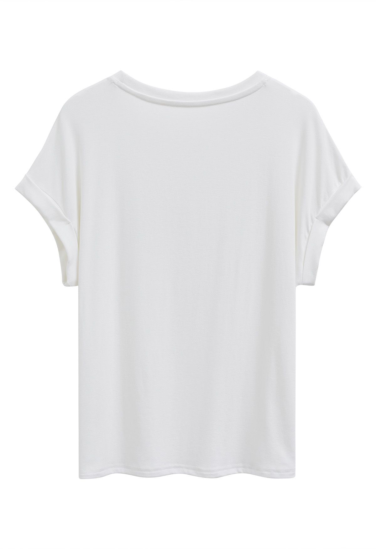 Pocket Trim Rolled Cuff T-Shirt in White