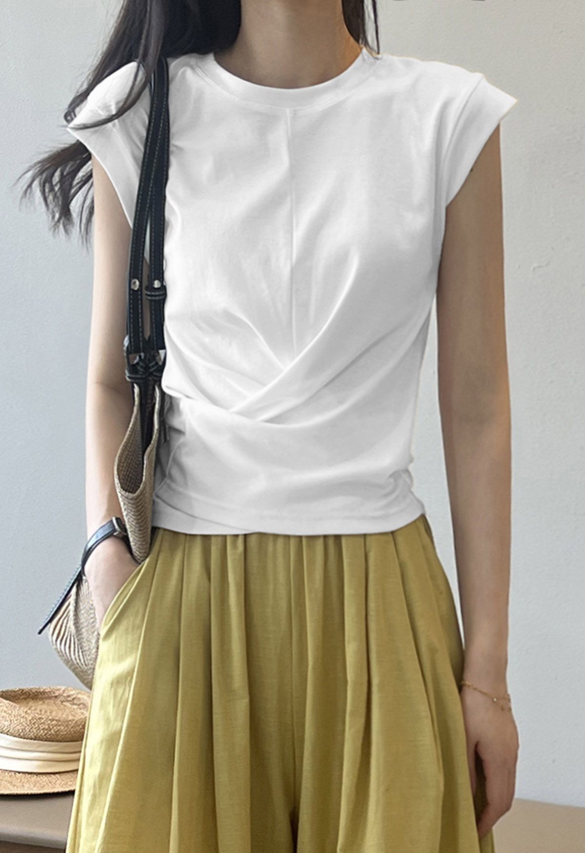 Cap Sleeve Crisscross Cotton Top in White