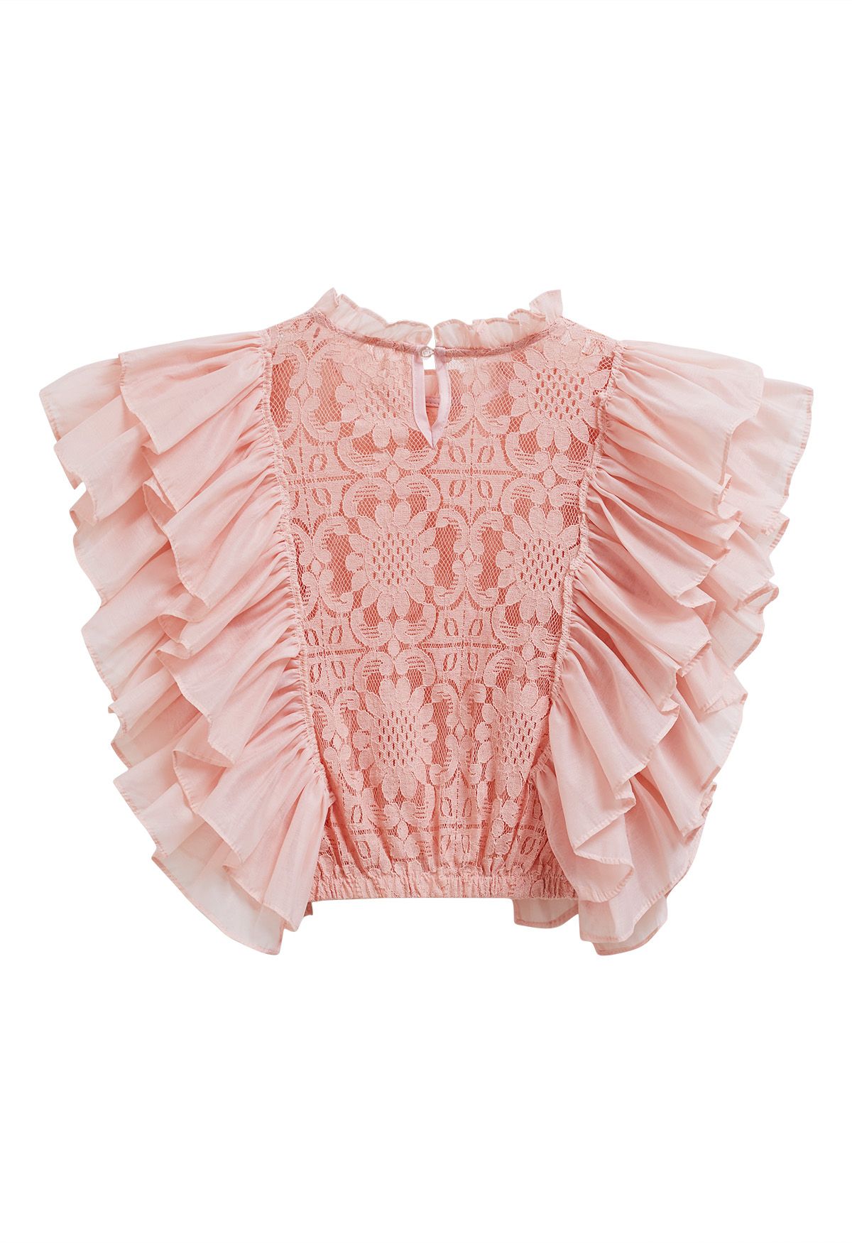 Tiered Ruffle Sleeveless Lace Crop Top in Nude Pink