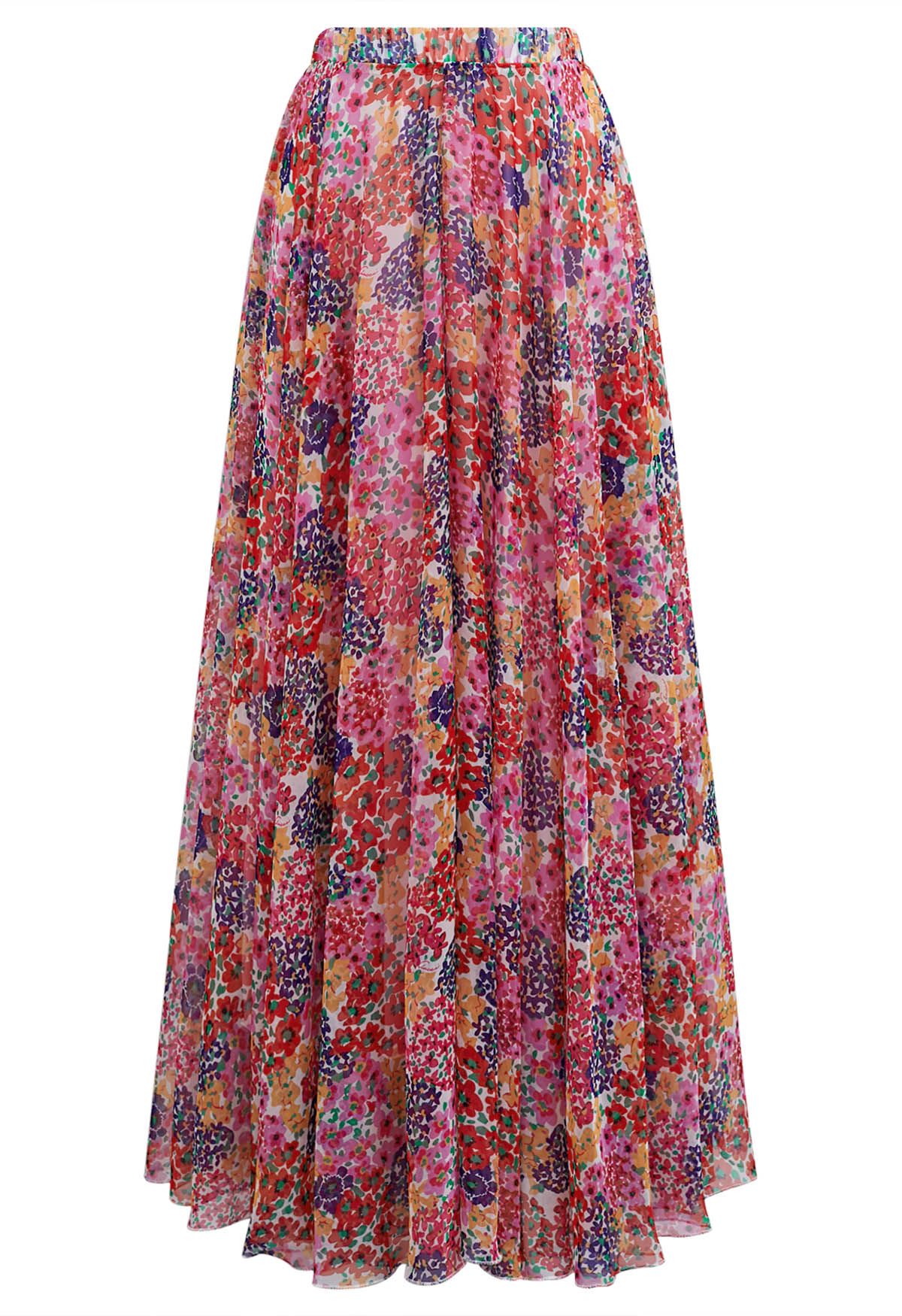 Flourishing Floral Printed Chiffon Maxi Skirt 