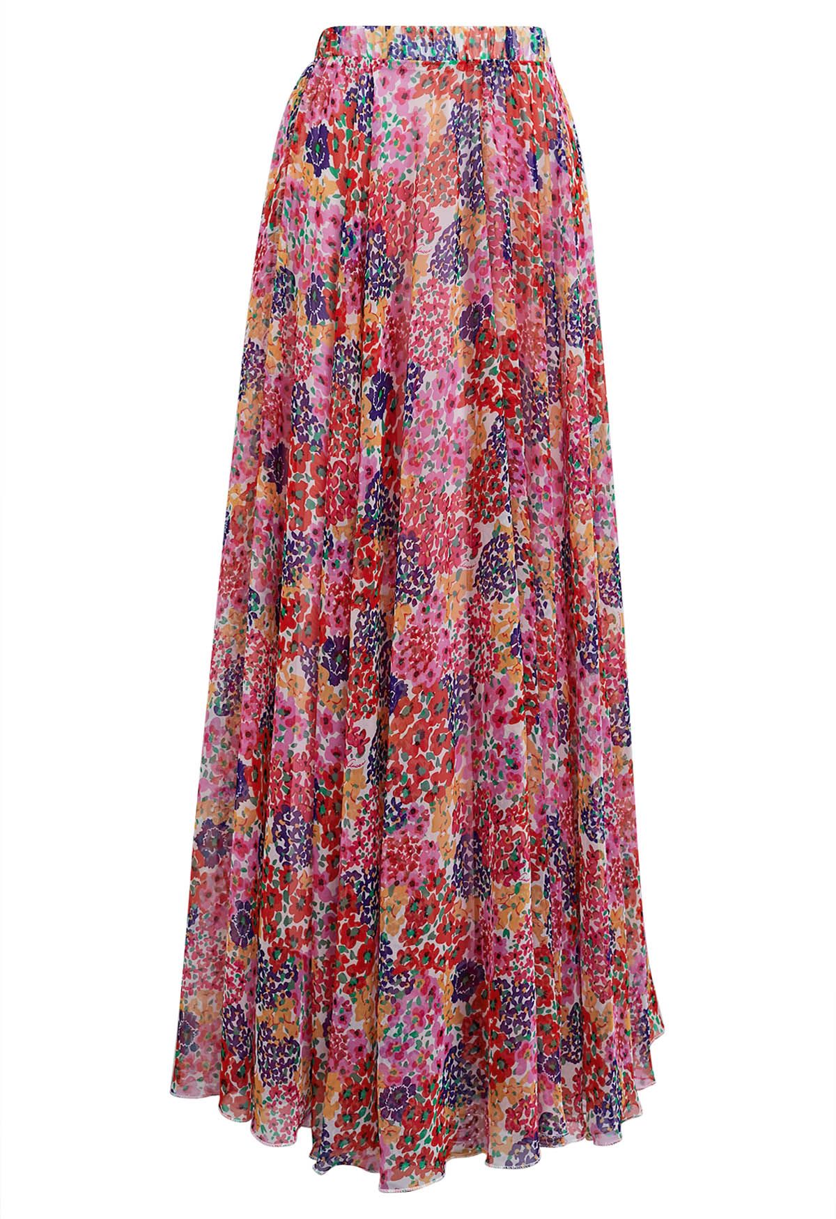 Flourishing Floral Printed Chiffon Maxi Skirt 