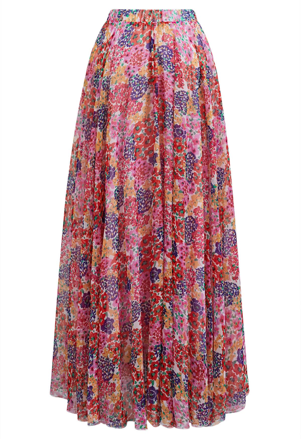 Flourishing Floral Printed Chiffon Maxi Skirt 